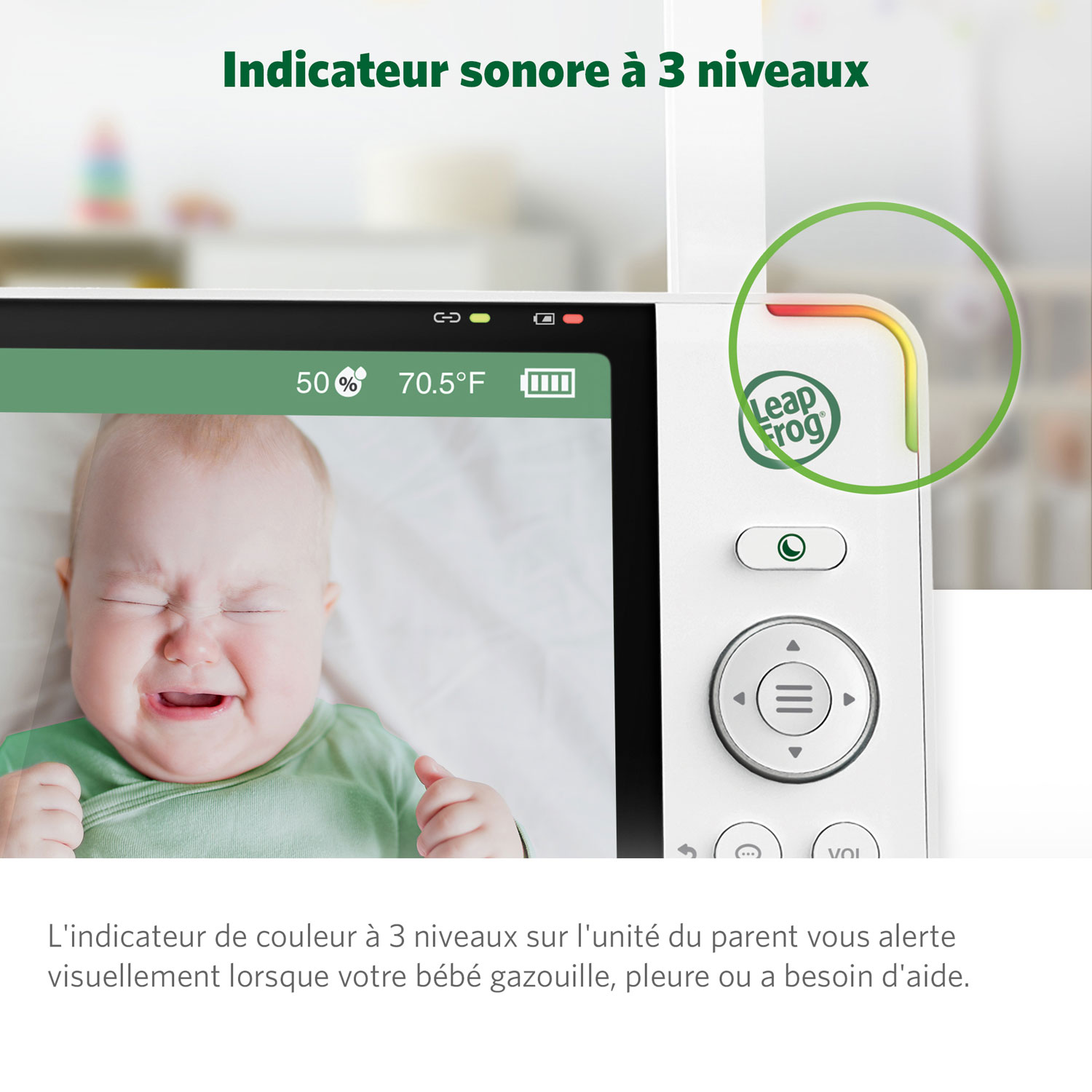 Interphone vidéo 7 po LeapFrog vision nocturne couleur, zoom/pano./incli. et audio bidire.