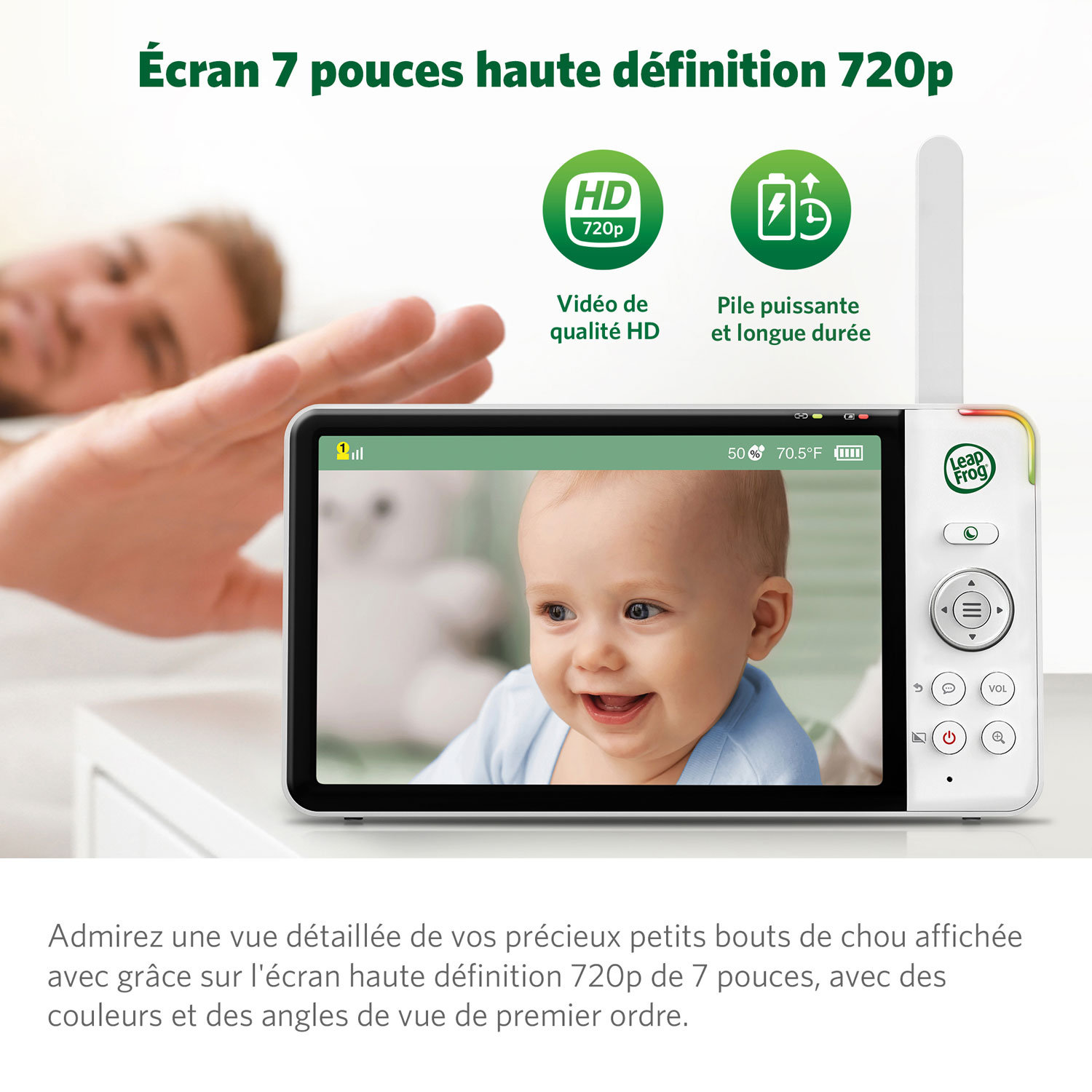 Interphone vidéo 7 po LeapFrog vision nocturne couleur, zoom/pano./incli. et audio bidire.