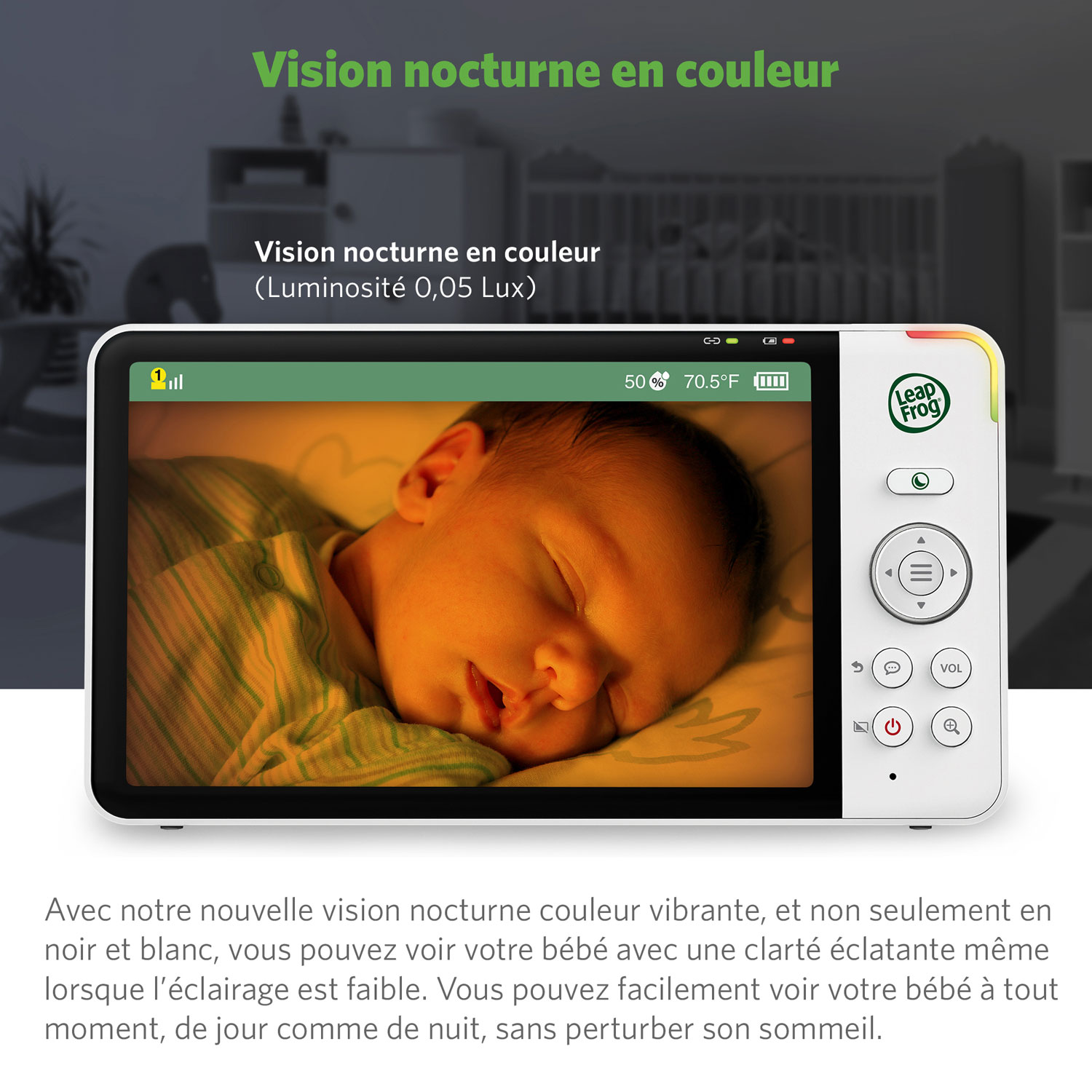 Interphone vidéo 7 po LeapFrog vision nocturne couleur, zoom/pano./incli. et audio bidire.