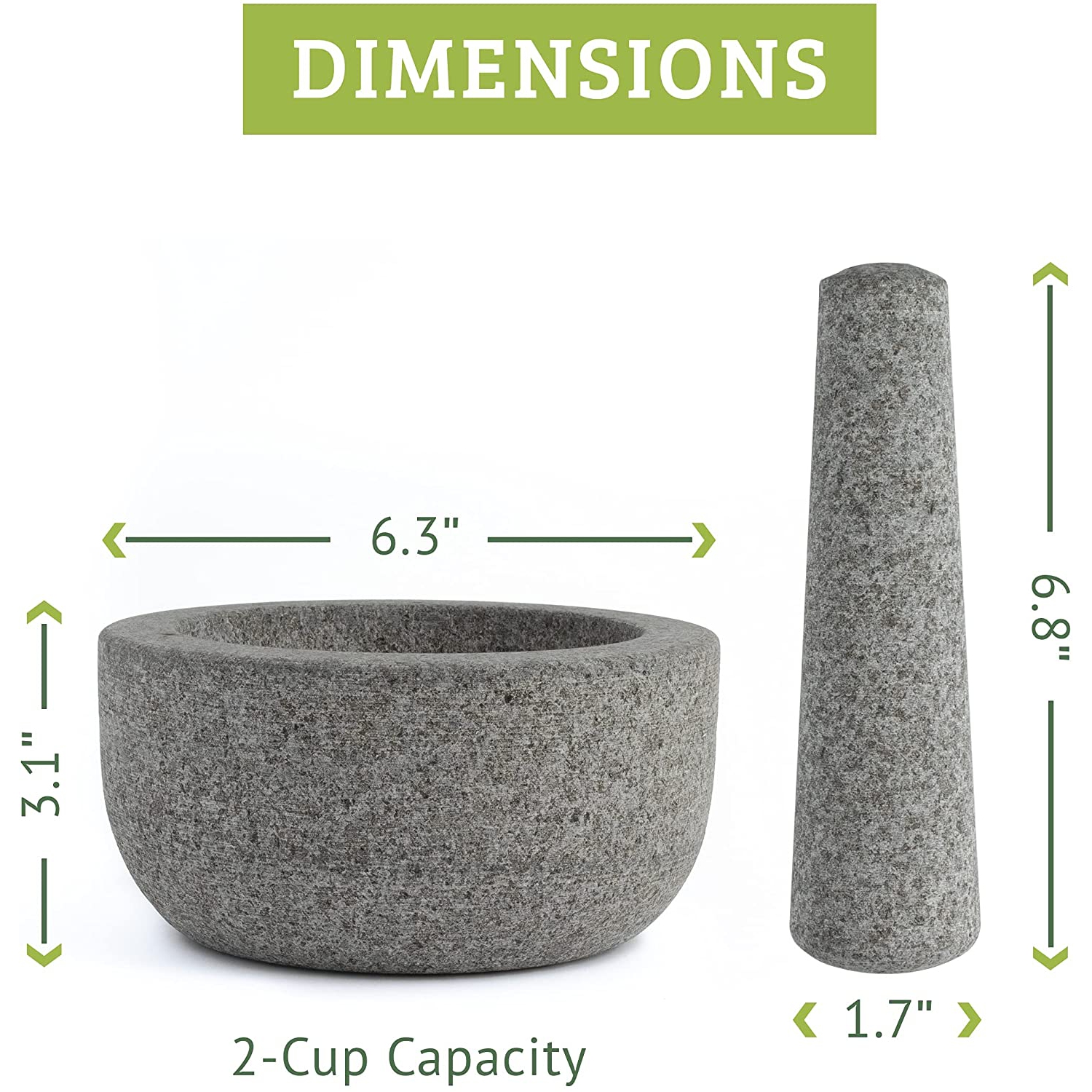 Chef Tacos Granite Mortar and Pestle, 6-Inch 2-Cup Capacity | Molcajete, Guacamole Bowl, Heavy Duty Unpolished Kitchen Spices Pesto Grinder