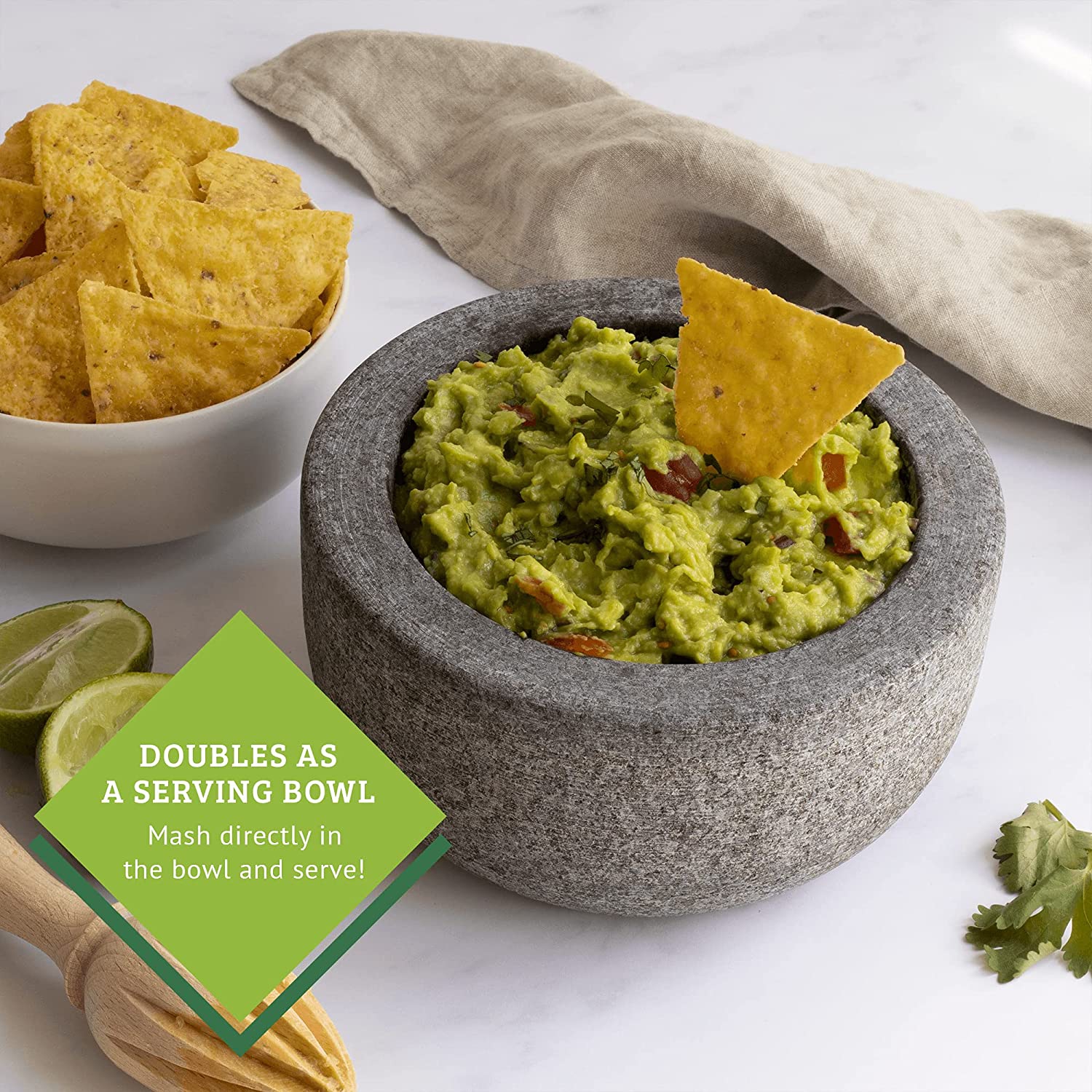 Chef Tacos Granite Mortar and Pestle, 6-Inch 2-Cup Capacity | Molcajete, Guacamole Bowl, Heavy Duty Unpolished Kitchen Spices Pesto Grinder