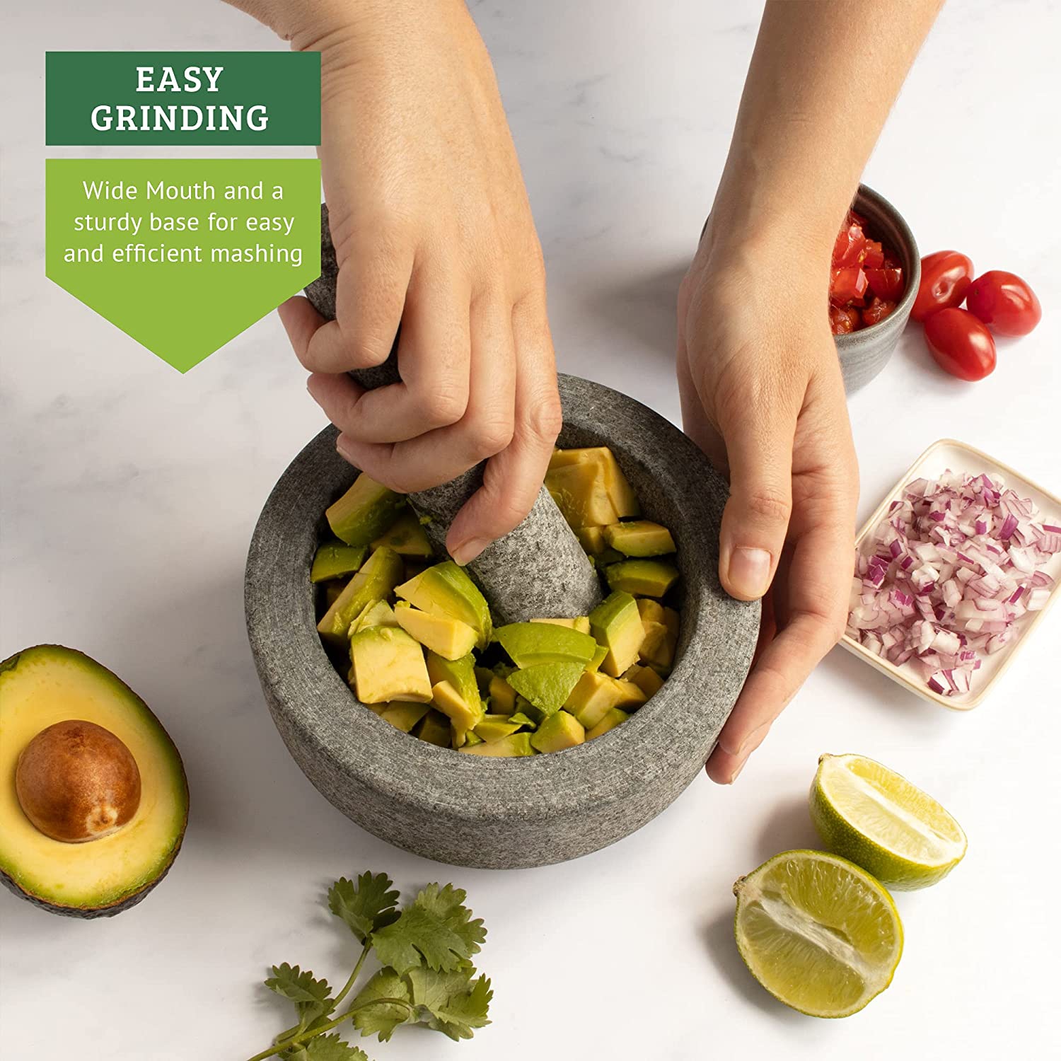 Chef Tacos Granite Mortar and Pestle, 6-Inch 2-Cup Capacity | Molcajete, Guacamole Bowl, Heavy Duty Unpolished Kitchen Spices Pesto Grinder