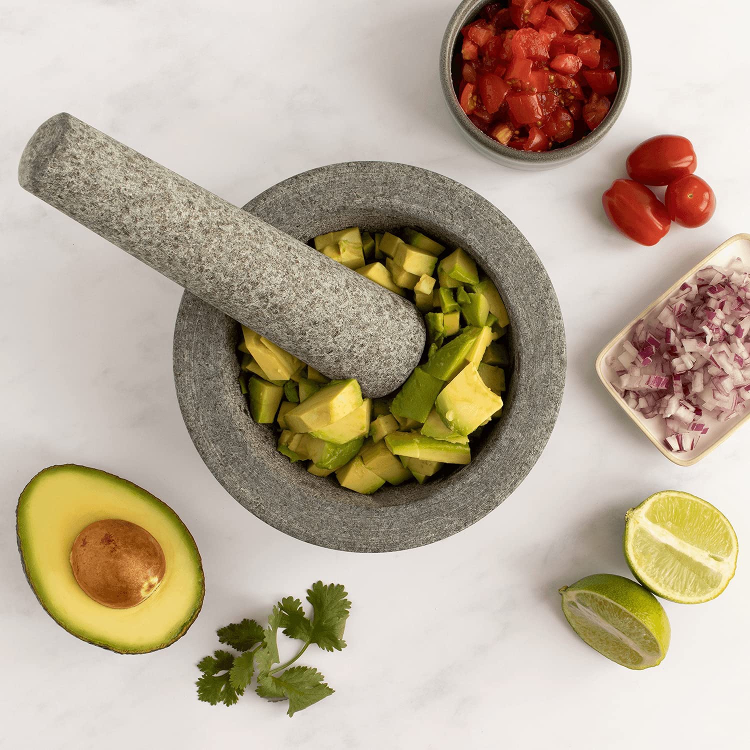 Chef Tacos Granite Mortar and Pestle, 6-Inch 2-Cup Capacity | Molcajete, Guacamole Bowl, Heavy Duty Unpolished Kitchen Spices Pesto Grinder