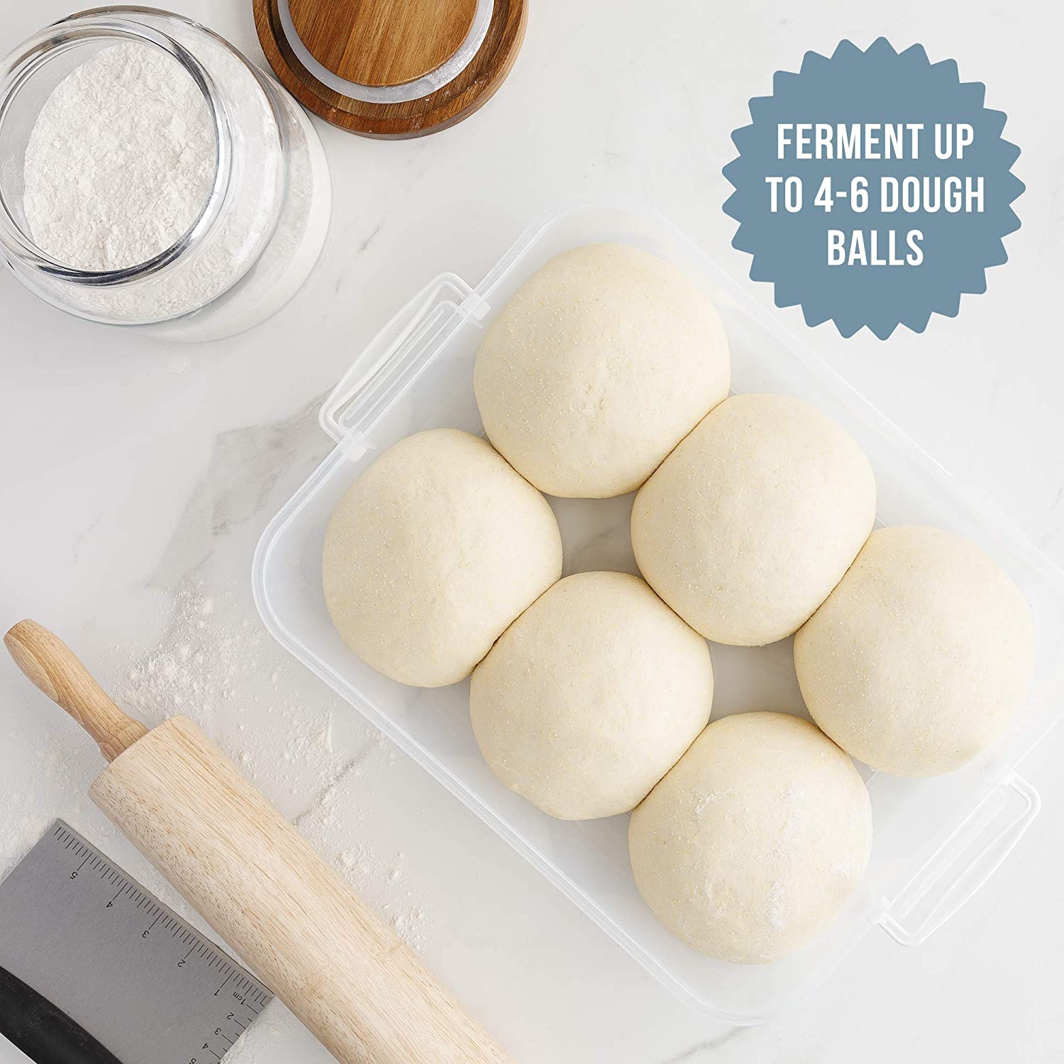 Chef Pomodoro Dough Proofing Box, 15 x 11-Inch, Fit 4-6 Dough Balls, Household Pizza Dough Tray Kit