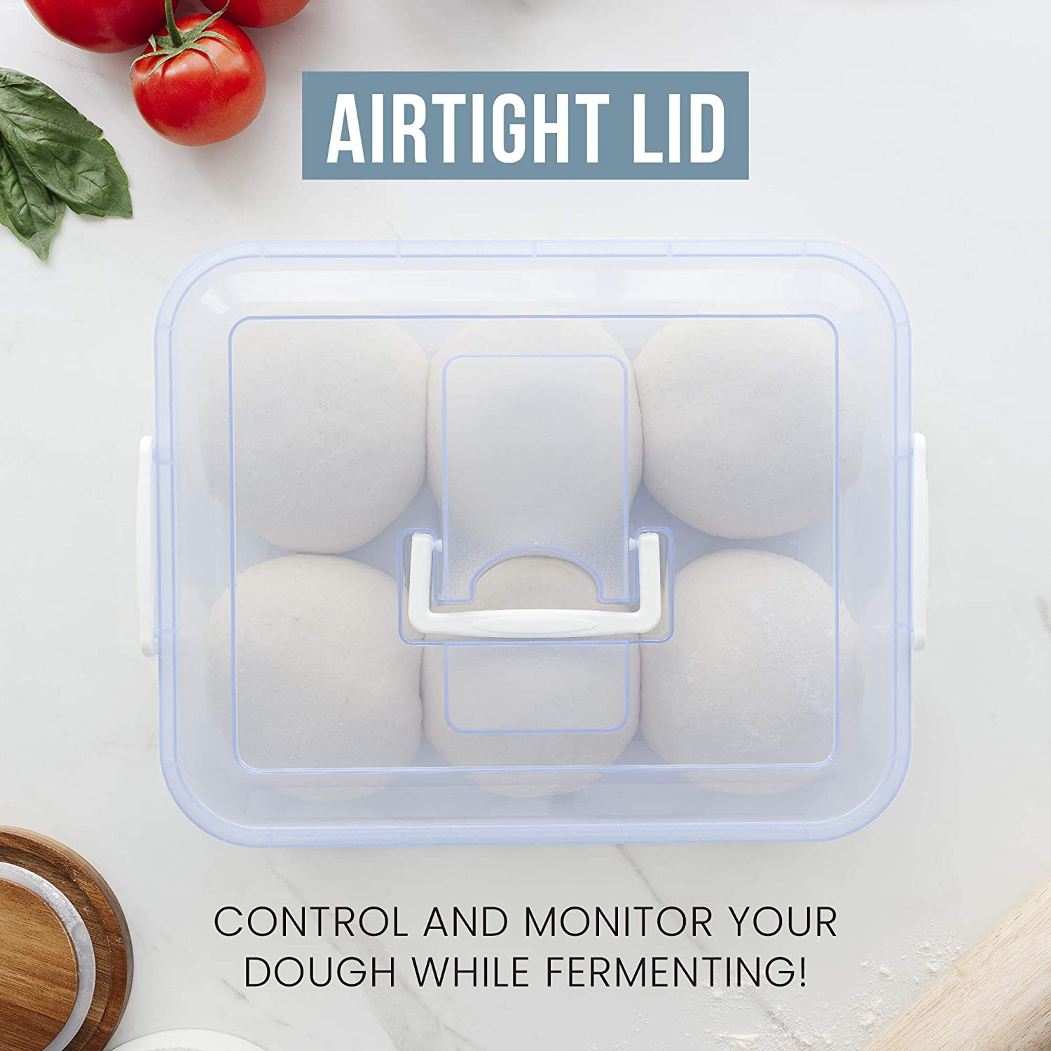 Chef Pomodoro Dough Proofing Box, 15 x 11-Inch, Fit 4-6 Dough Balls, Household Pizza Dough Tray Kit