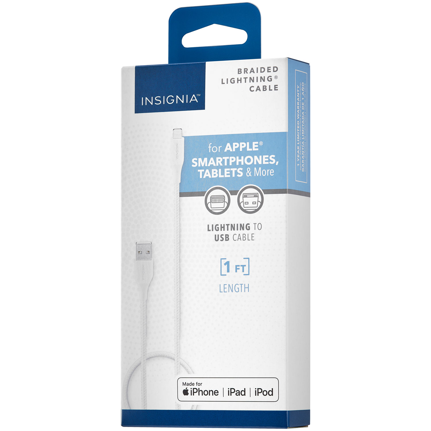 Câble tissé Lightning à USB-A de 0,3 m d'Insignia certifié MFi par Apple - Gris lunaire