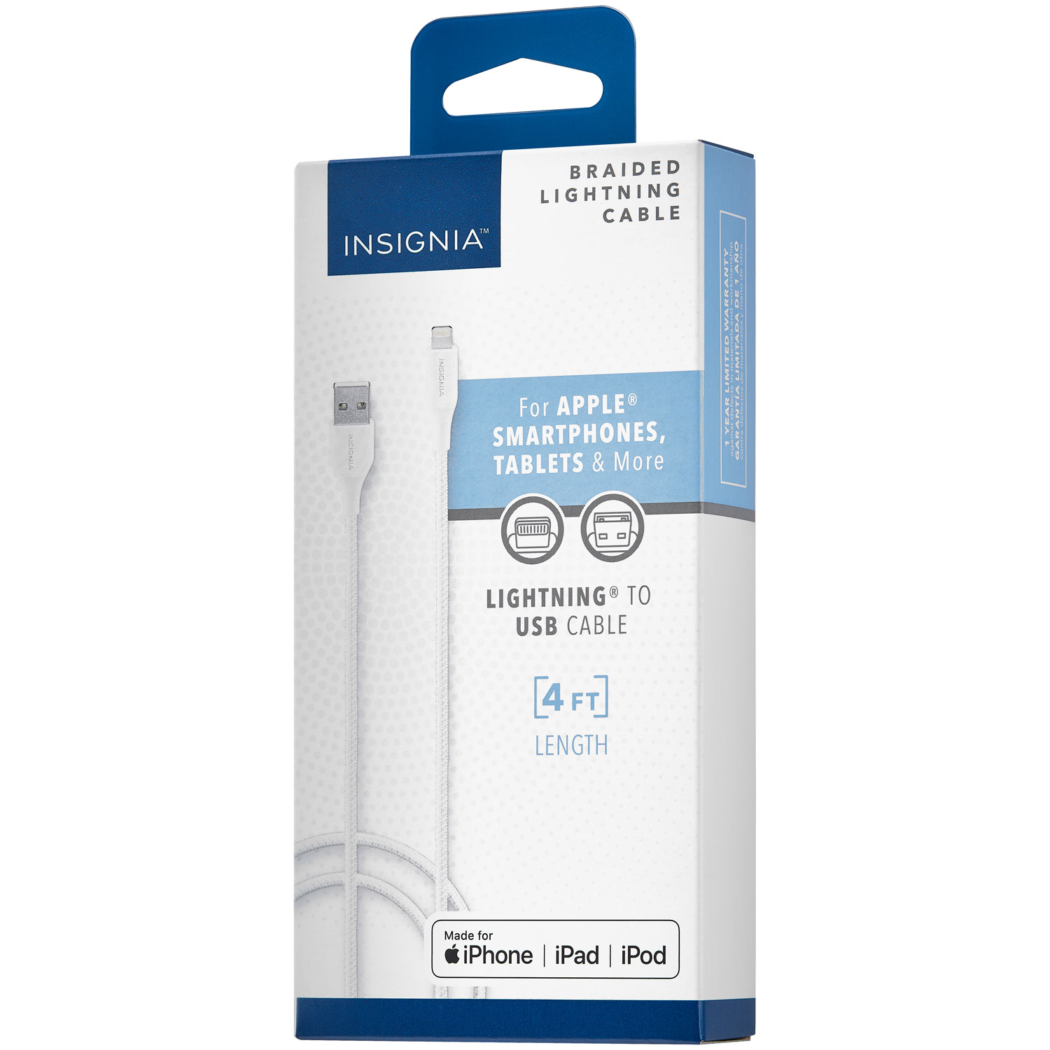 Câble tissé Lightning à USB-A de 1,2 m d'Insignia certifié MFi par Apple - Gris lunaire