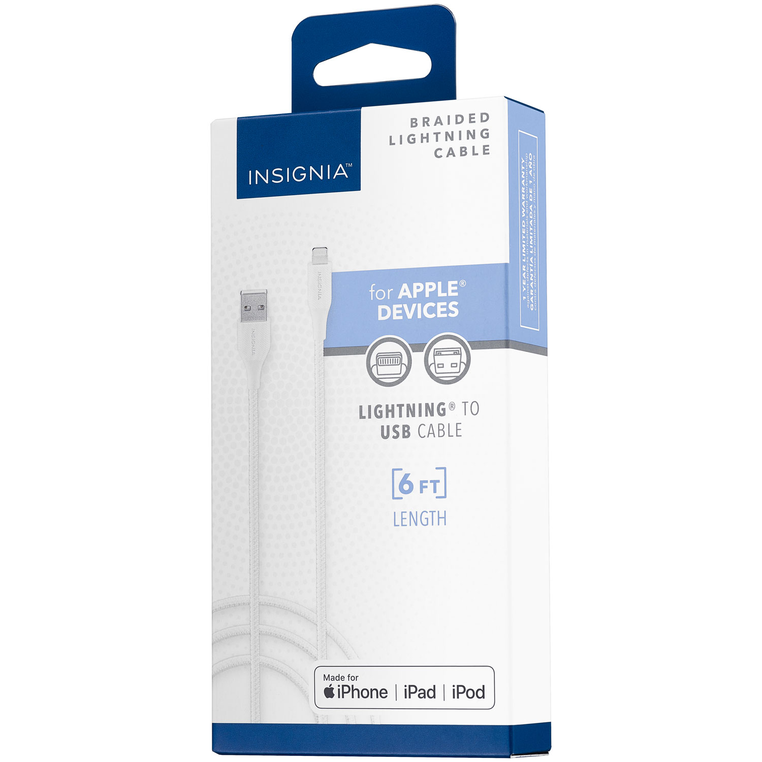 Câble tissé Lightning à USB-A de 1,8 m d'Insignia certifié MFi par Apple - Gris lunaire