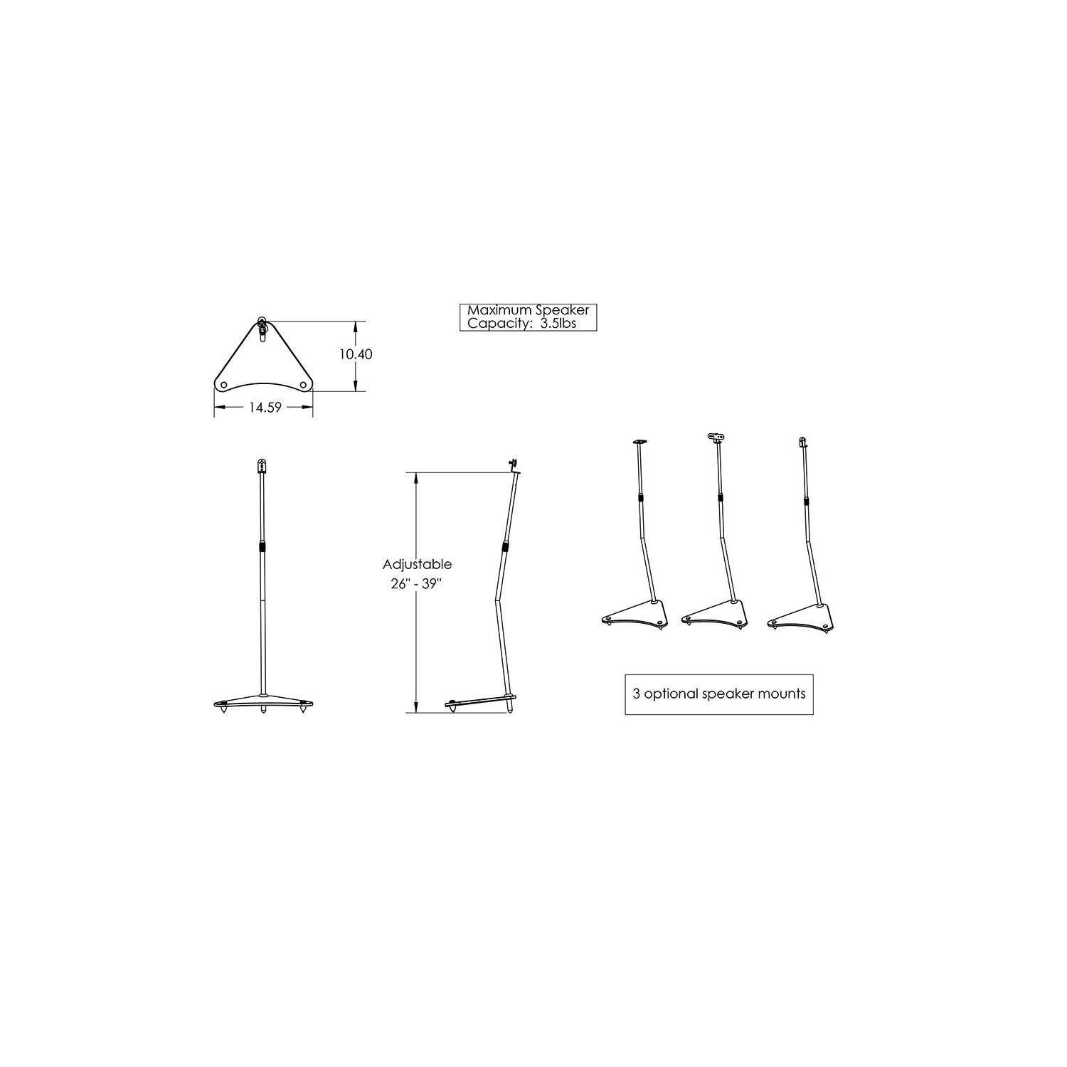 Boost Industries SS-B4 Silver Height Adjustable Speaker Stands for Satelilite Speakers