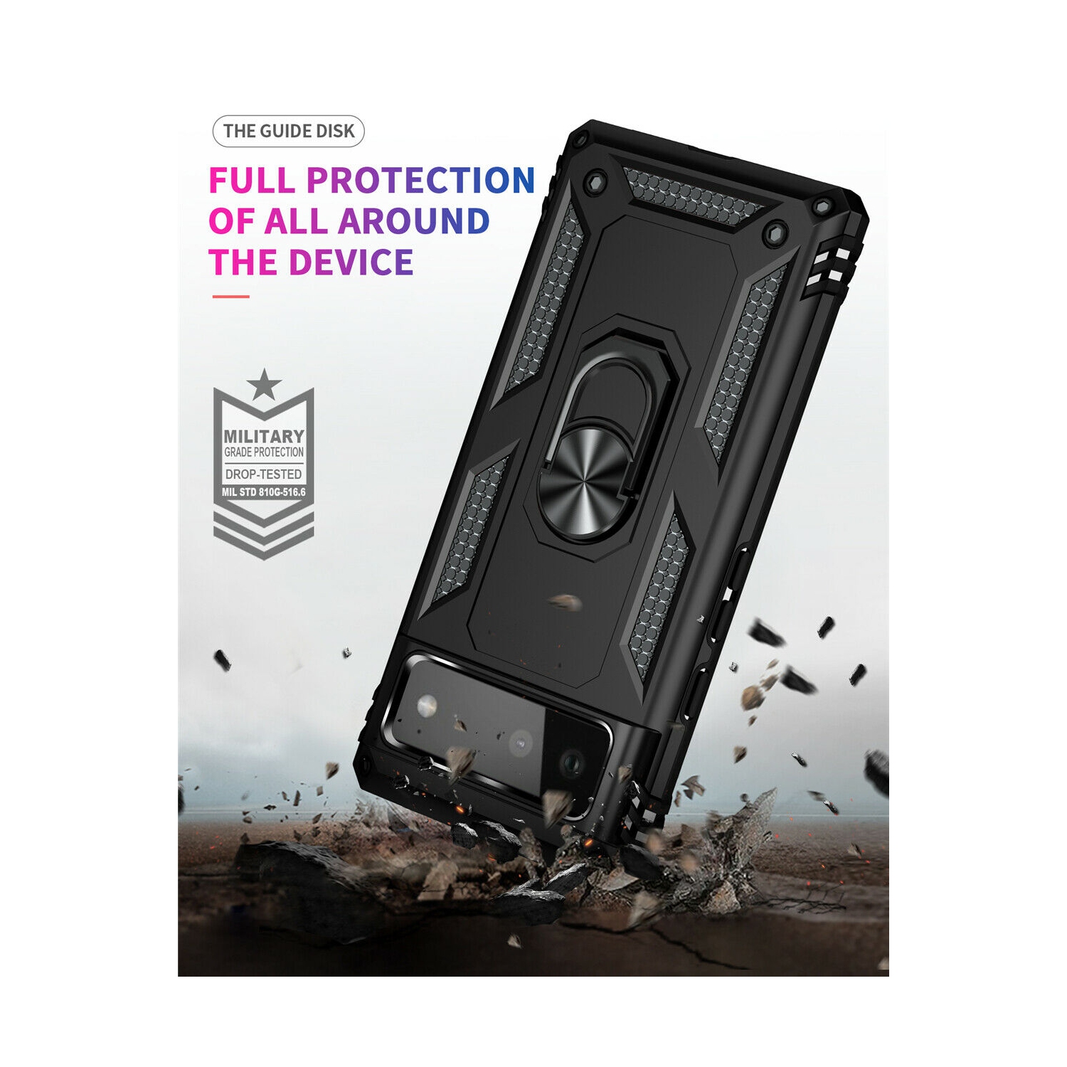 XCRS Housse de protection blindée à double couche mince, anneau magnétique intégré, béquille rotative à pour une vue mains libres, étui de protection