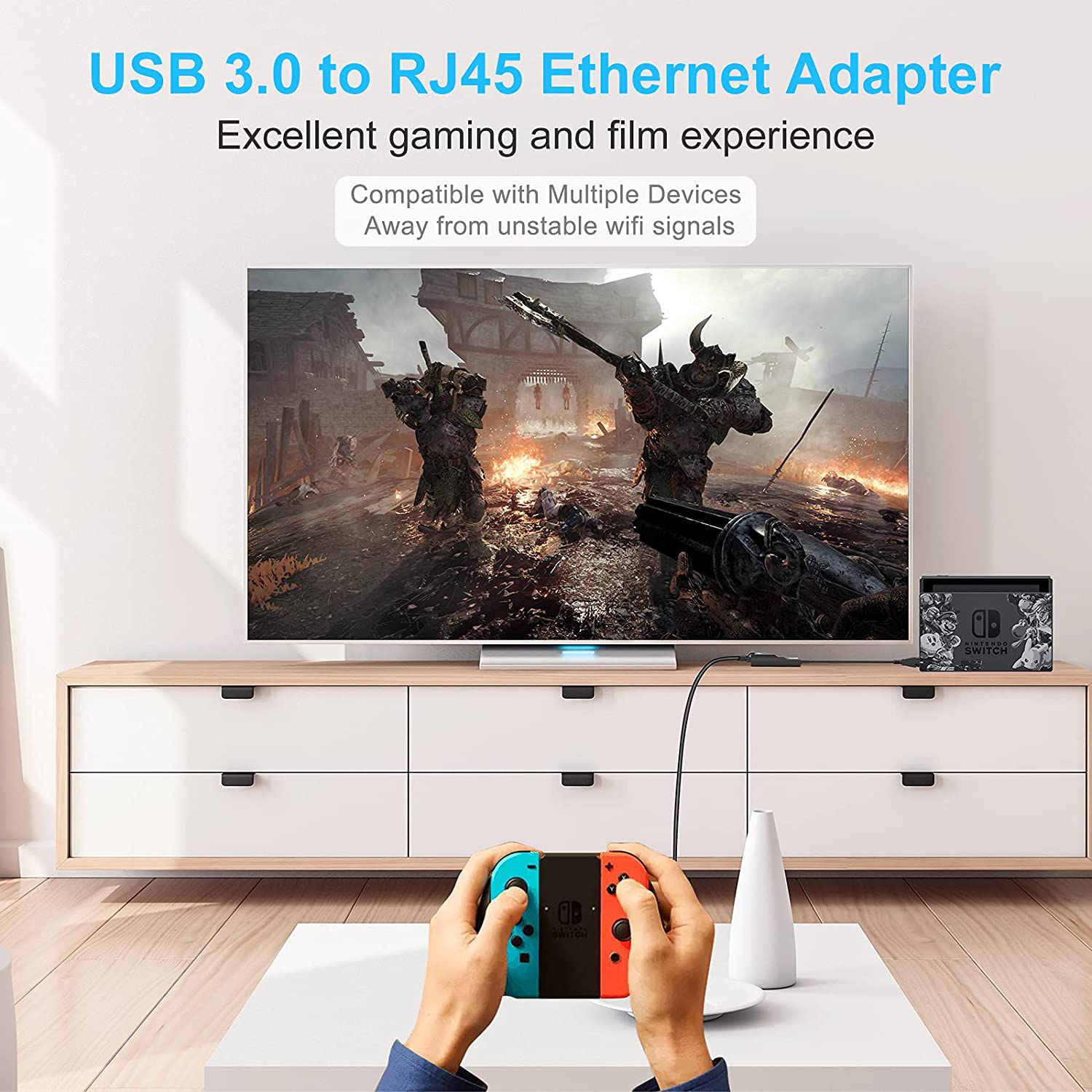 USB to Ethernet Adapter for Laptop PC Gigabit USB 3.0 to 10 100 1000 Mbps Network Adapter USB A to RJ45 Wired LAN Adapter Compatible with Windows