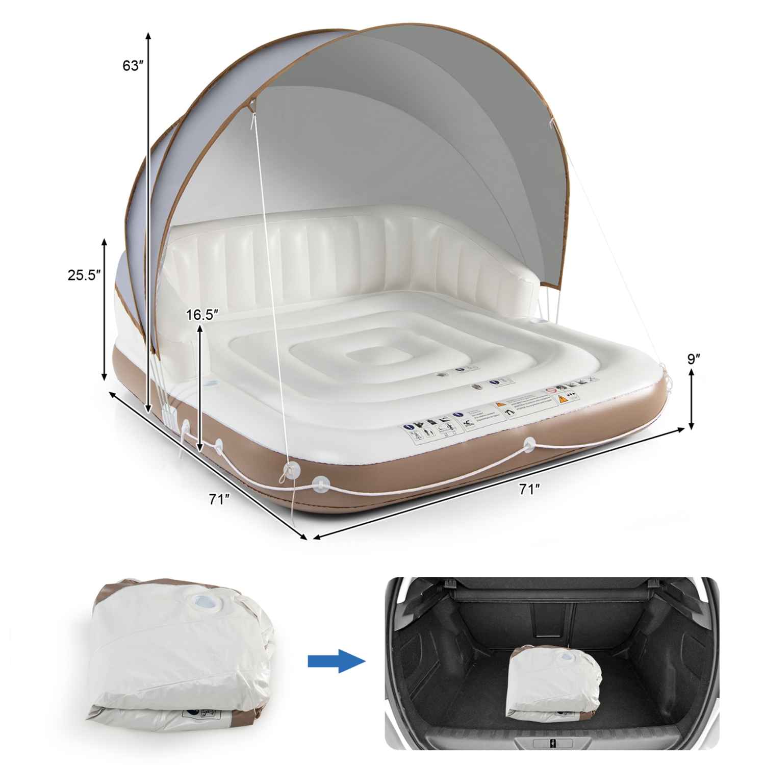 Matelas gonflable pour piscine avec pare-soleil Gymax