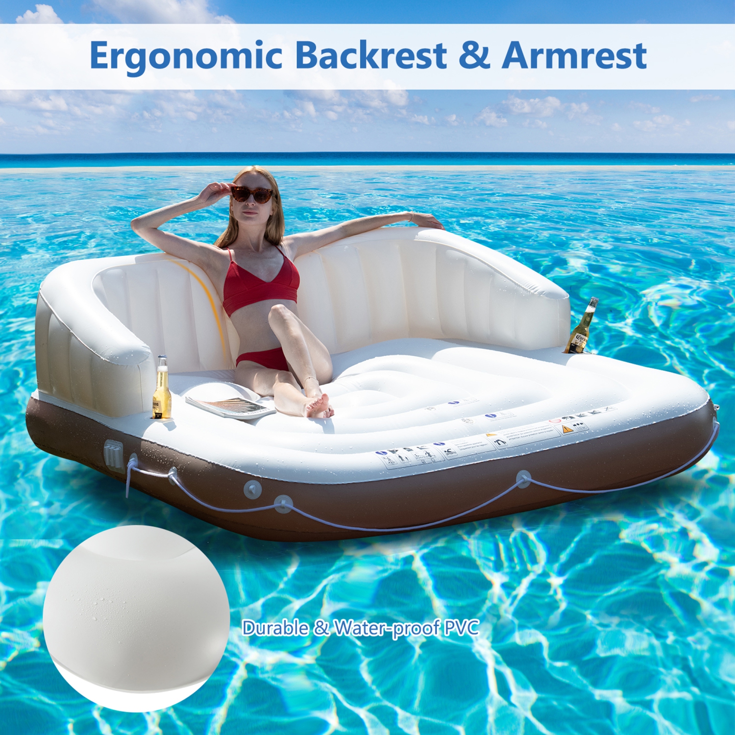 Matelas gonflable pour piscine avec pare-soleil Gymax