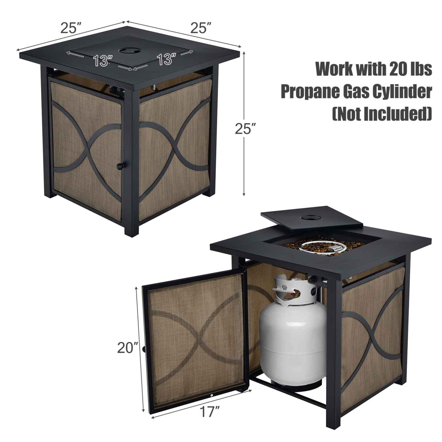 Gymax 25'' Gas Fire Pit Table 40,000 BTU Propane Fire Pit Table w/ CSA Certification