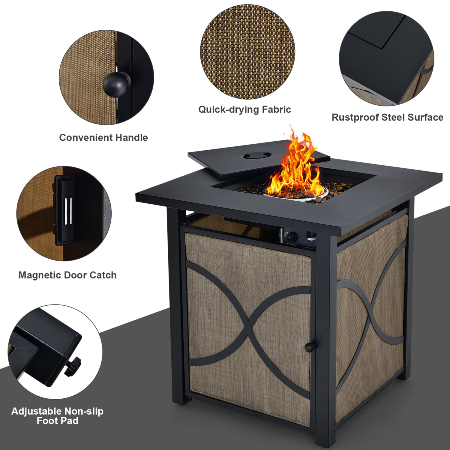 Gymax 25'' Gas Fire Pit Table 40,000 BTU Propane Fire Pit Table w/ CSA Certification