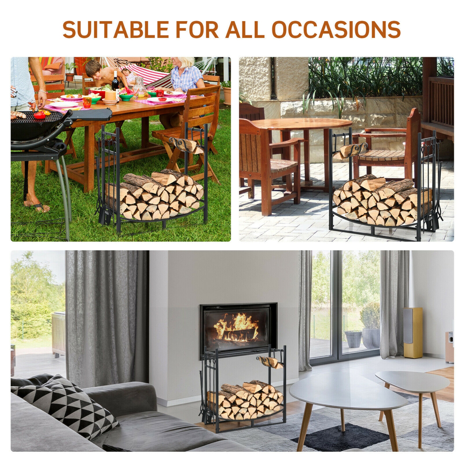 Gymax 30'' Firewood Rack W/4 Tool Set Kindling Holders for Indoor & Outdoor