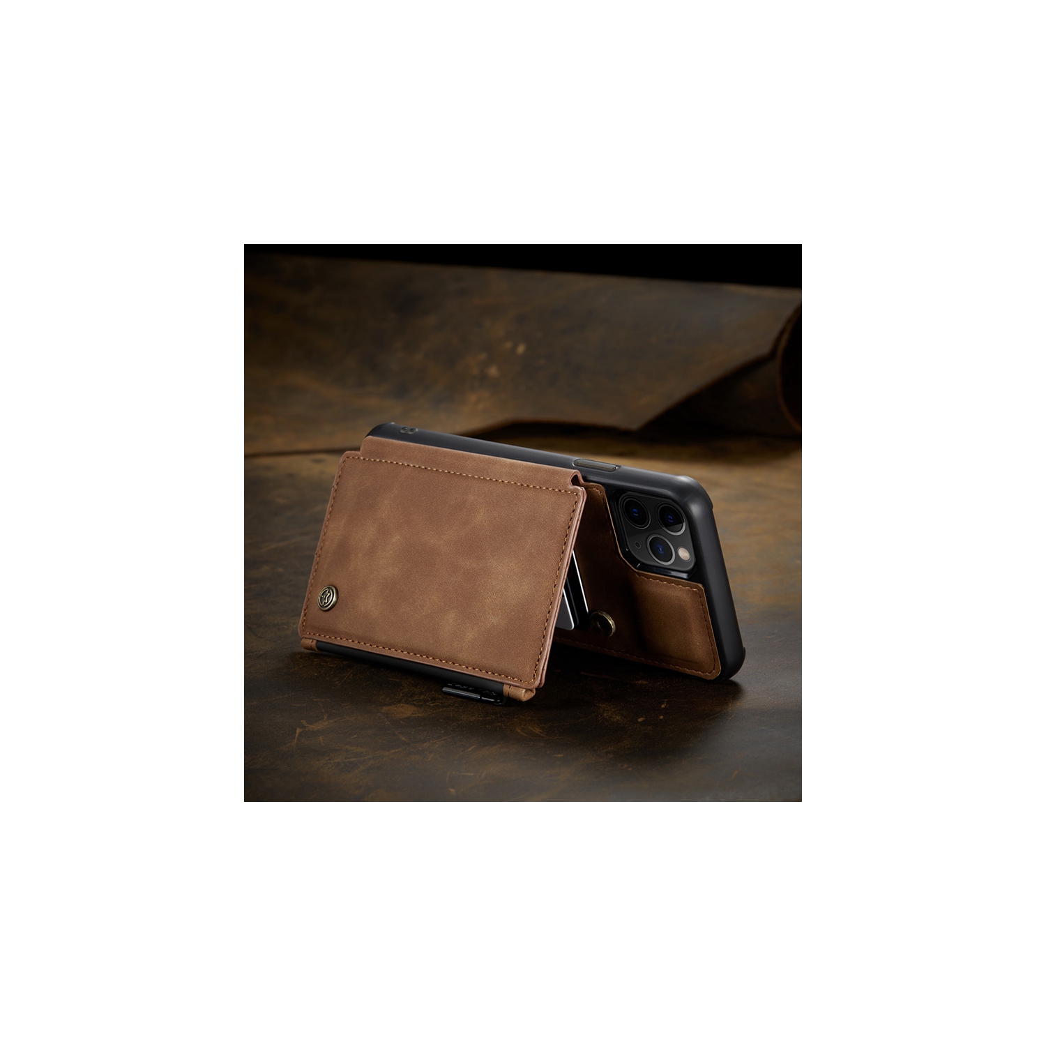 CaseMe Leather Zipper Wallet Card Slot Double Magnetic Clasp Shockproof Back Case Cover for iPhone 13 PRO -Coffee