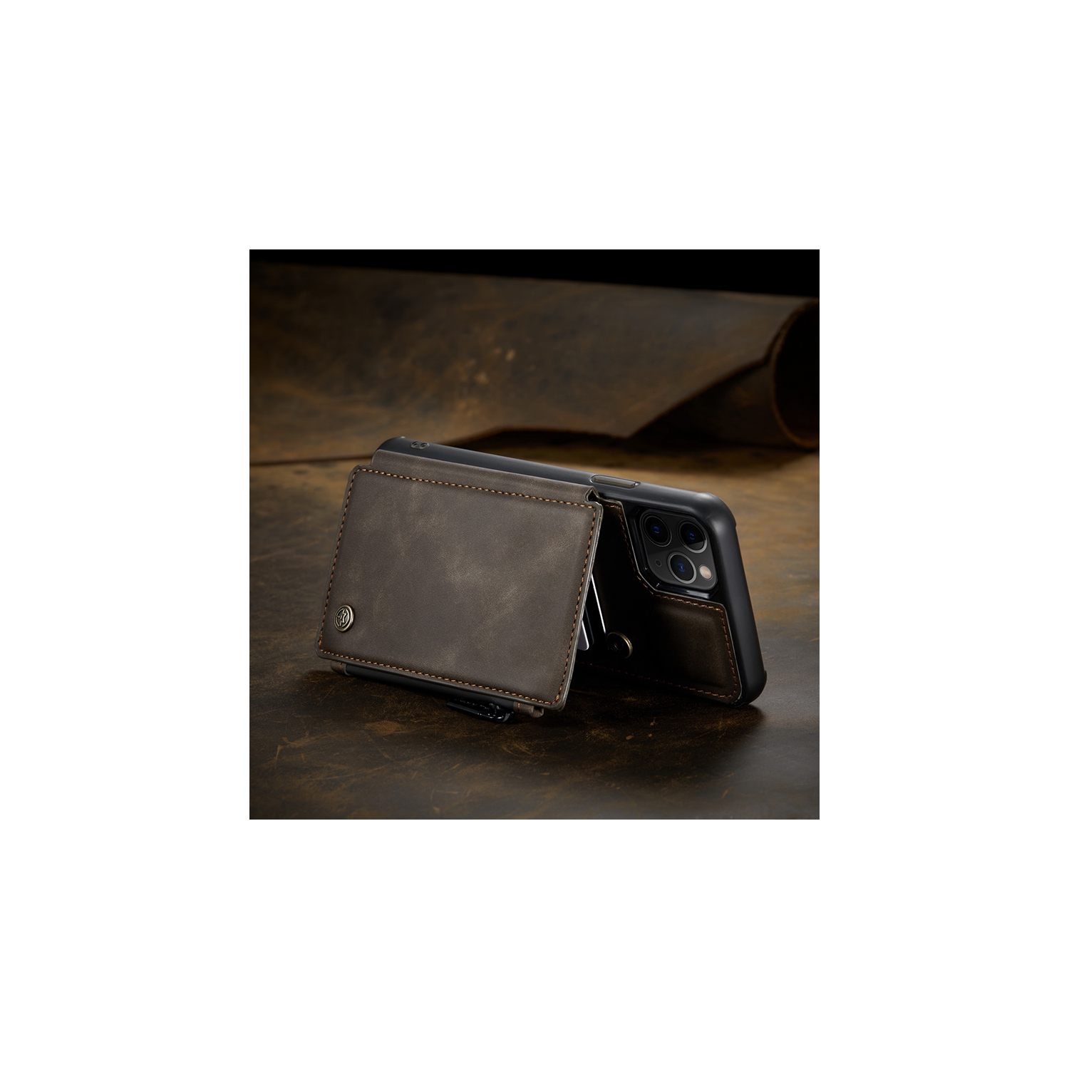 CaseMe Leather Zipper Wallet Card Slot Double Magnetic Clasp Shockproof Back Case Cover for iPhone 13 PRO MAX -Brown