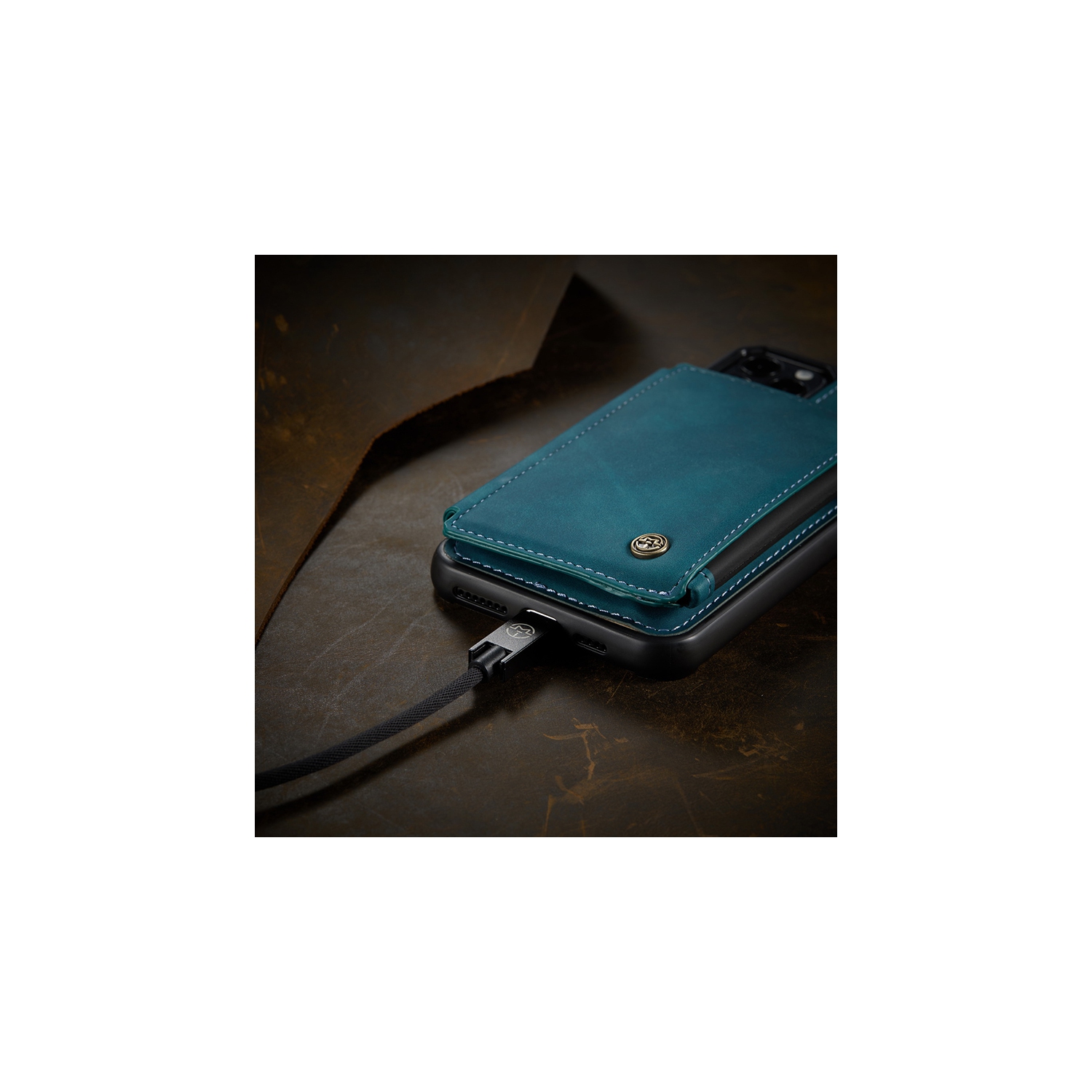 CaseMe Leather Zipper Wallet Card Slot Double Magnetic Clasp Shockproof Back Case Cover for iPhone 13 PRO -Blue