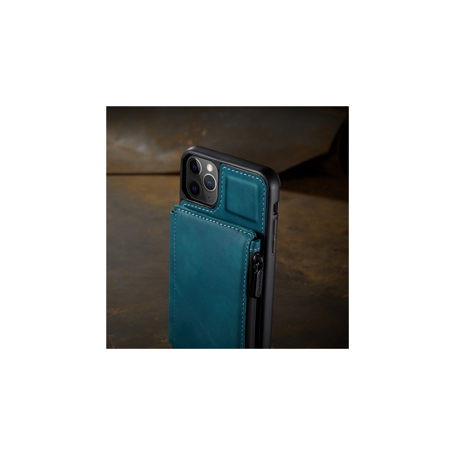CaseMe Leather Zipper Wallet Card Slot Double Magnetic Clasp Shockproof Back Case Cover for iPhone 13 PRO -Blue