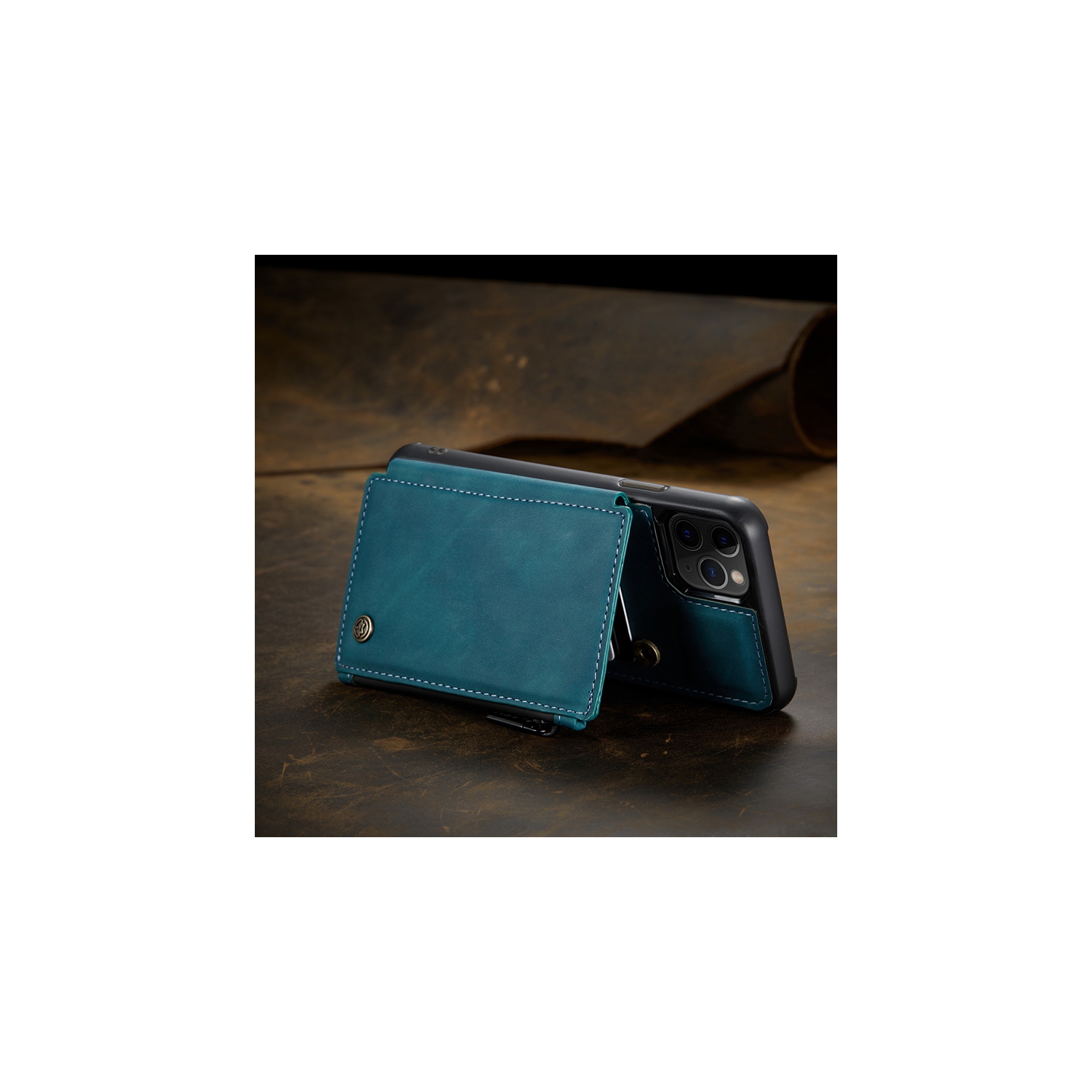 CaseMe Leather Zipper Wallet Card Slot Double Magnetic Clasp Shockproof Back Case Cover for iPhone 13 PRO -Blue