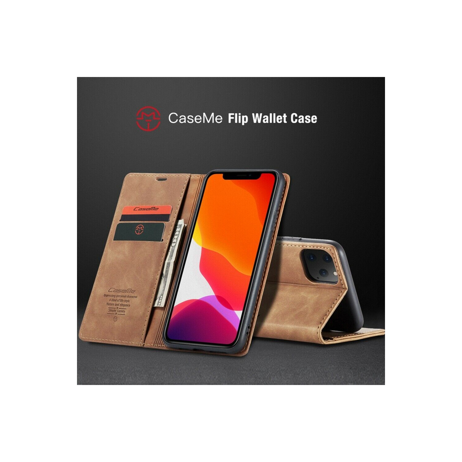 CaseMe Magnetic Stand Flip Protective Cover Leather Flip Cover Purse Style with ID & Credit Card Slots Holder for iPhone 13 PRO MAX -Brown