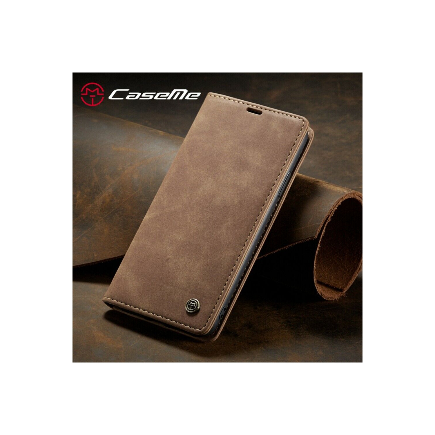 CaseMe Magnetic Stand Flip Protective Cover Leather Flip Cover Purse Style with ID & Credit Card Slots Holder for iPhone 13 PRO MAX -Brown