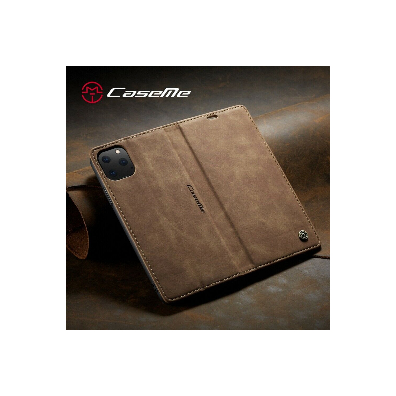 CaseMe Magnetic Stand Flip Protective Cover Leather Flip Cover Purse Style with ID & Credit Card Slots Holder for iPhone 13 PRO MAX -Brown