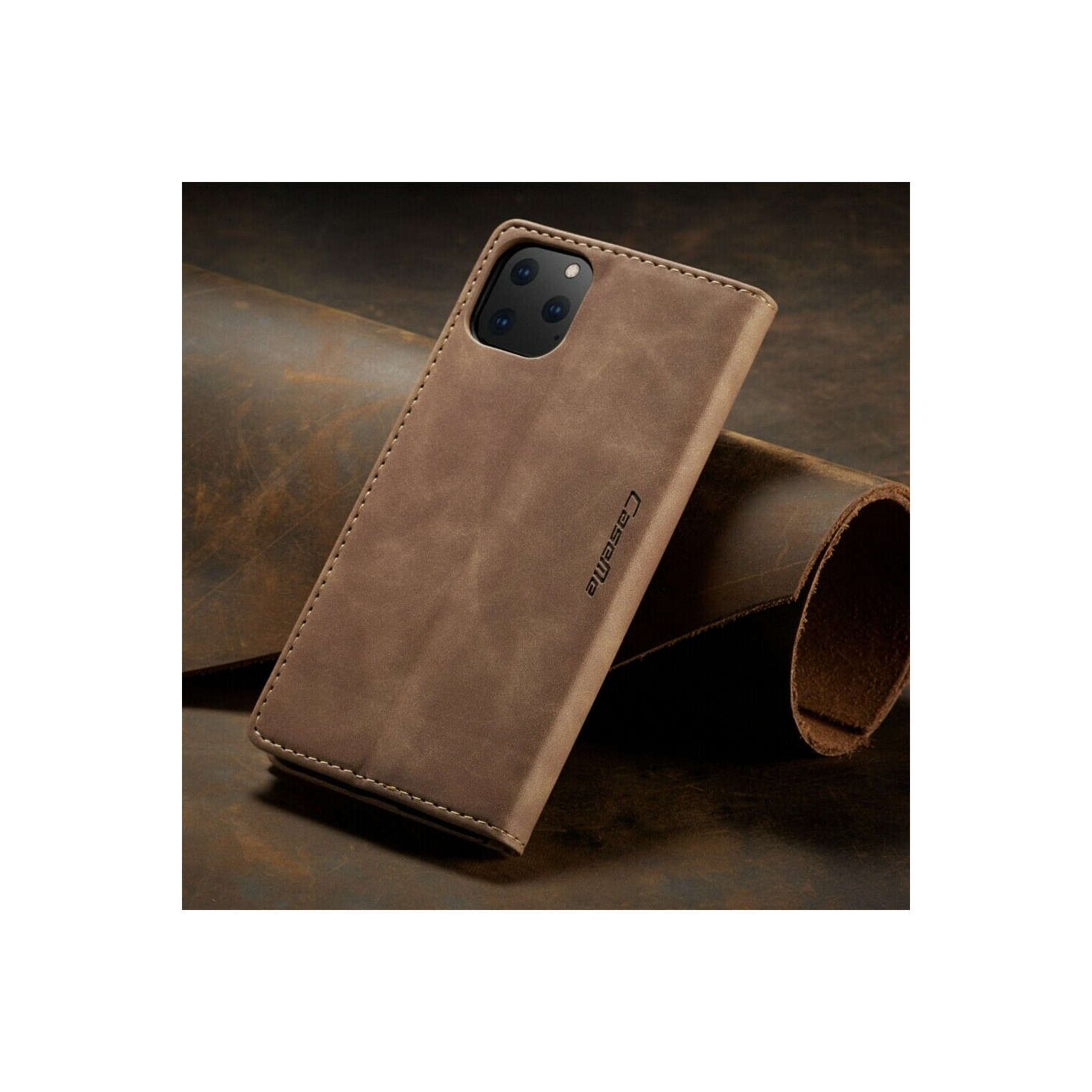 CaseMe Magnetic Stand Flip Protective Cover Leather Flip Cover Purse Style with ID & Credit Card Slots Holder for iPhone 13 PRO MAX -Brown