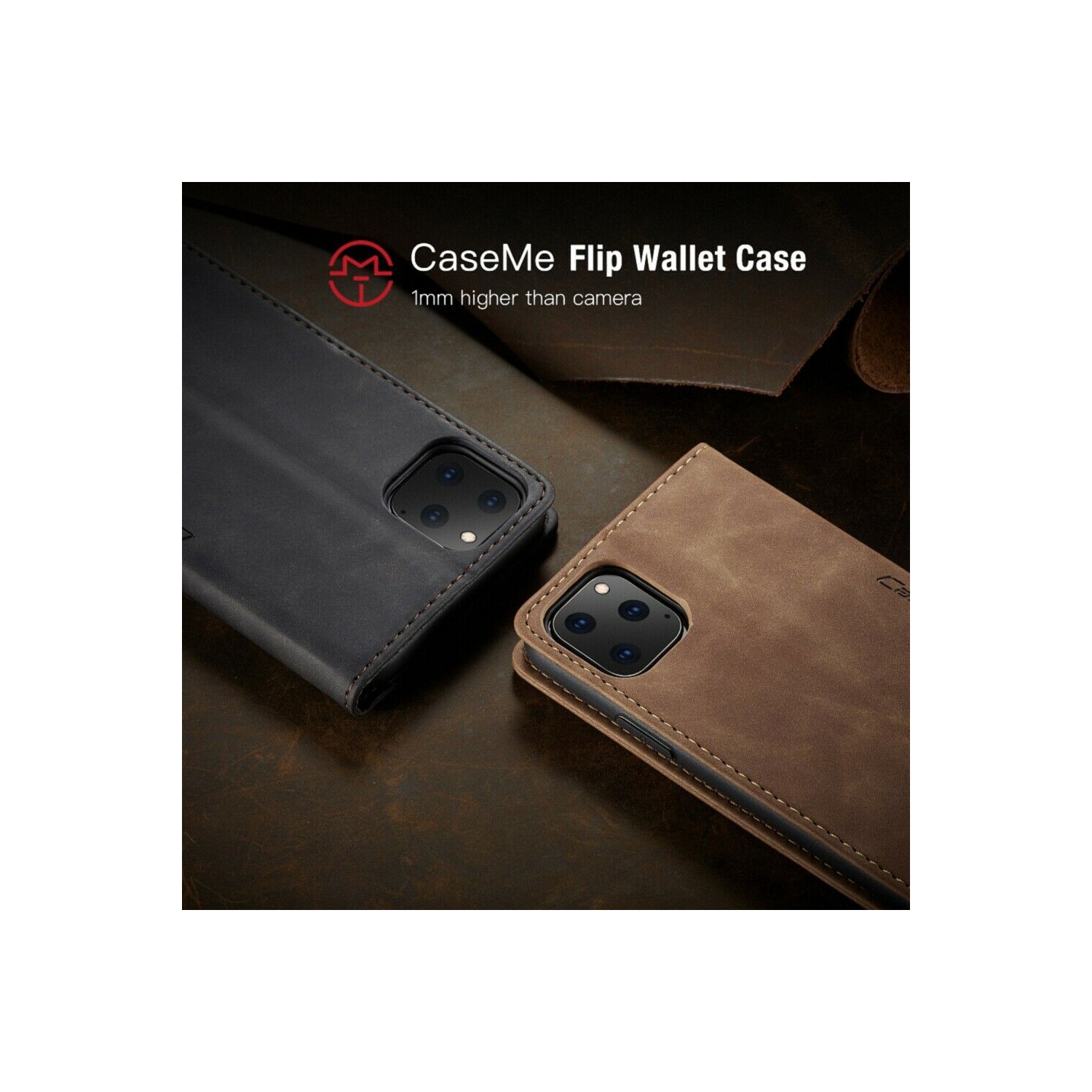 CaseMe Magnetic Stand Flip Protective Cover Leather Flip Cover Purse Style with ID & Credit Card Slots Holder for iPhone 13 PRO MAX -Brown