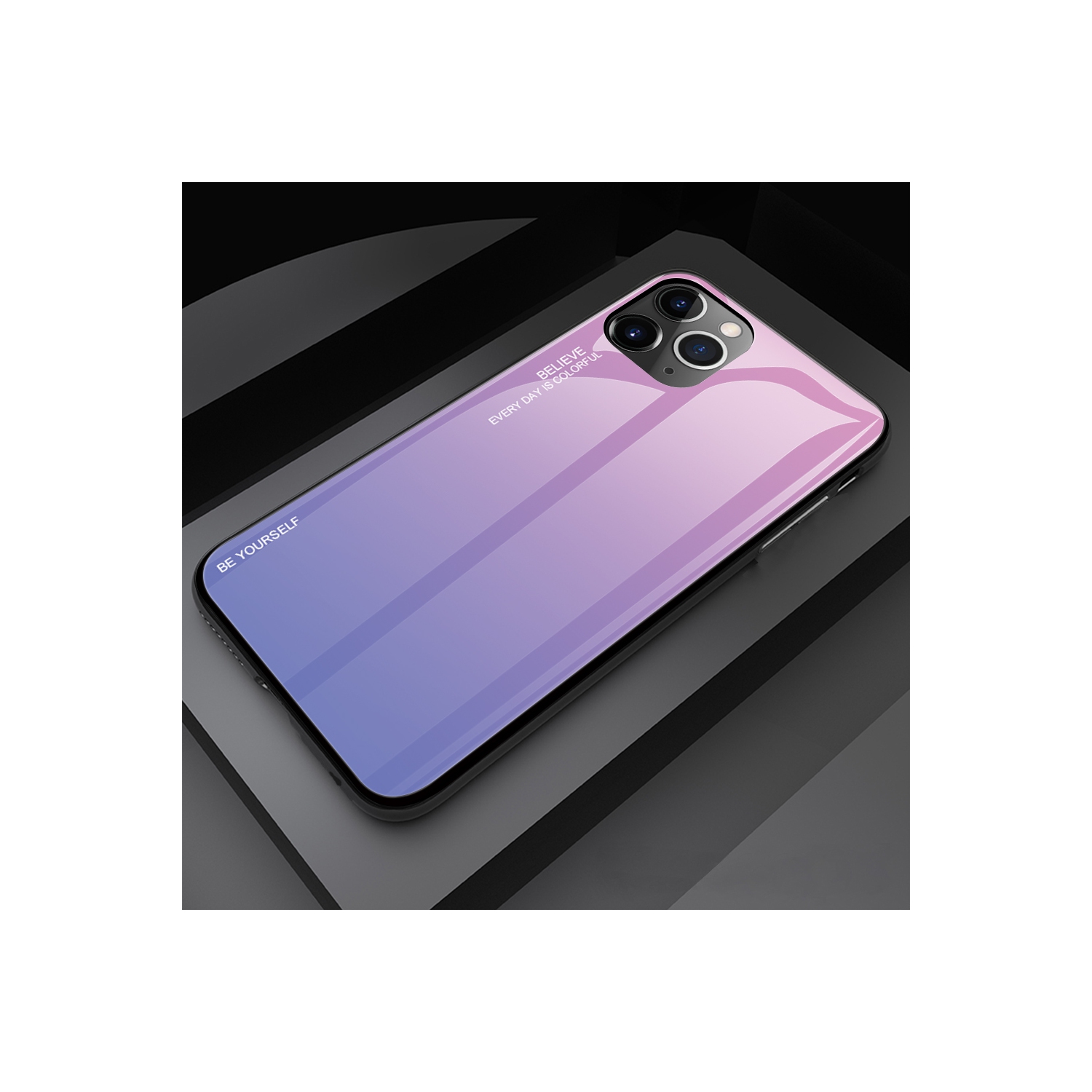 RIVIERA Scratch Resistant Gradient Color Phone Case Anti-fall Tempered Glass Case for iPhone 13 Pro Max -Pink and Purple (FREE SHIPPING)