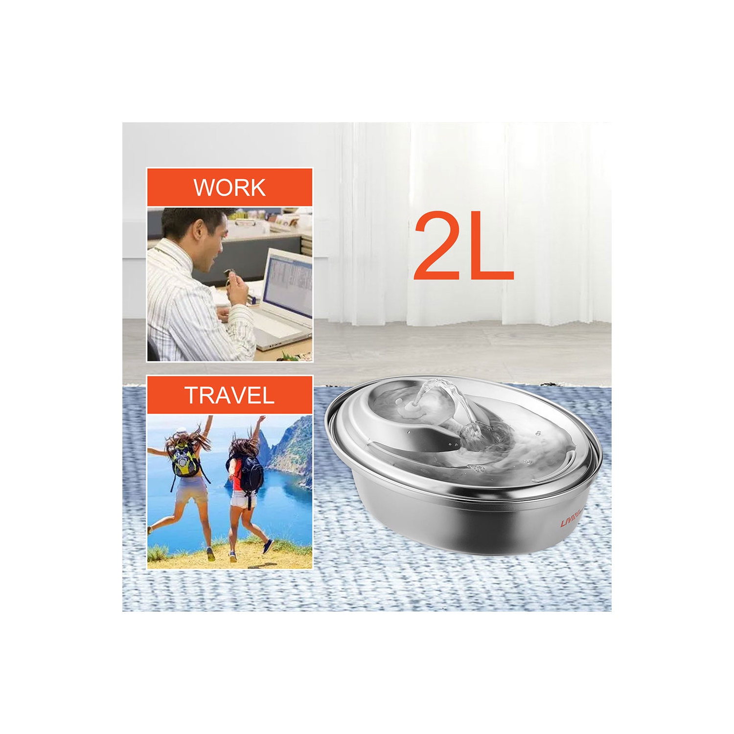 67oz/2L Stainless Steel Cat Water Fountain Adjustable Water Flow, Pet Super Quiet Automatic Pet Water Drinking Fountain