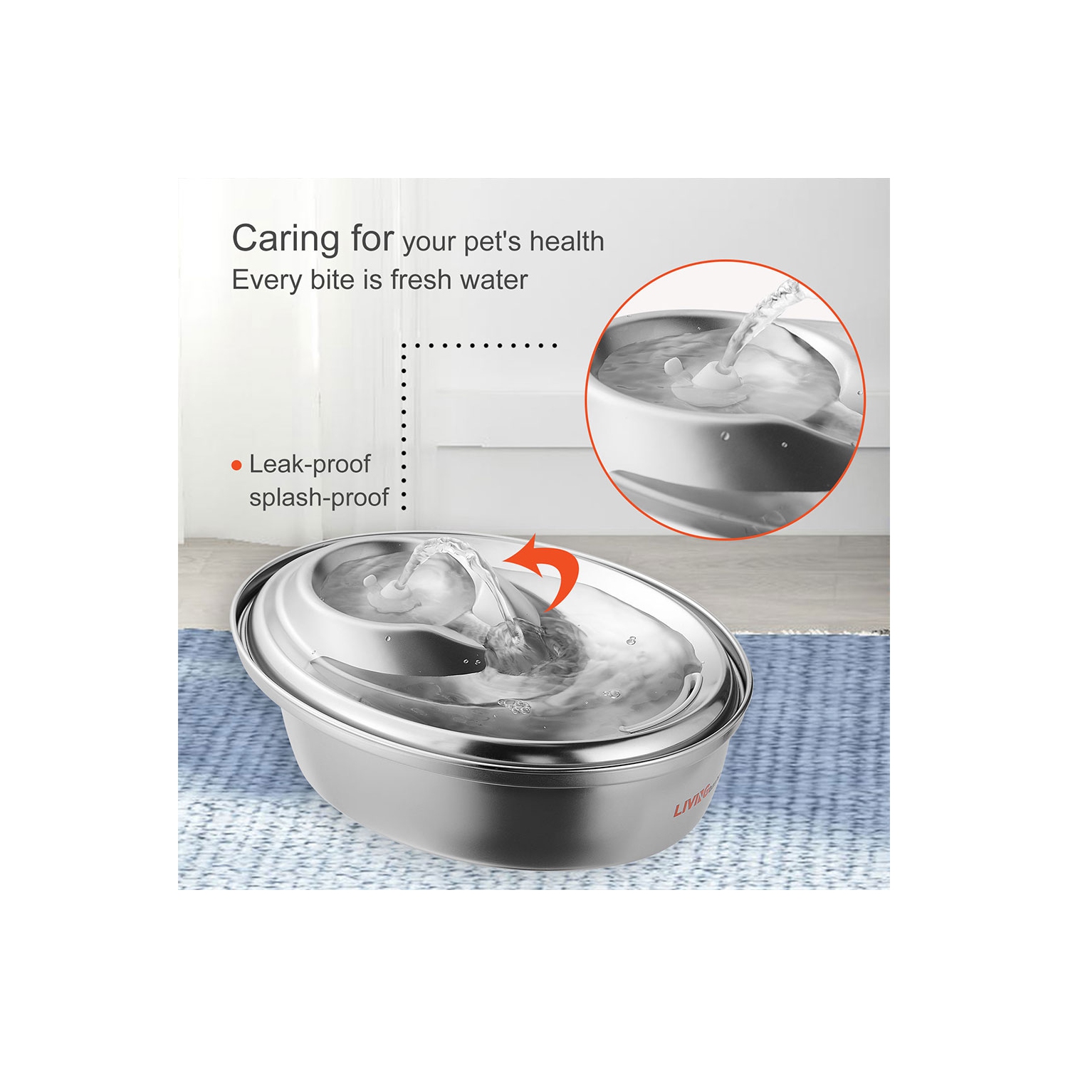 67oz/2L Stainless Steel Cat Water Fountain Adjustable Water Flow, Pet Super Quiet Automatic Pet Water Drinking Fountain