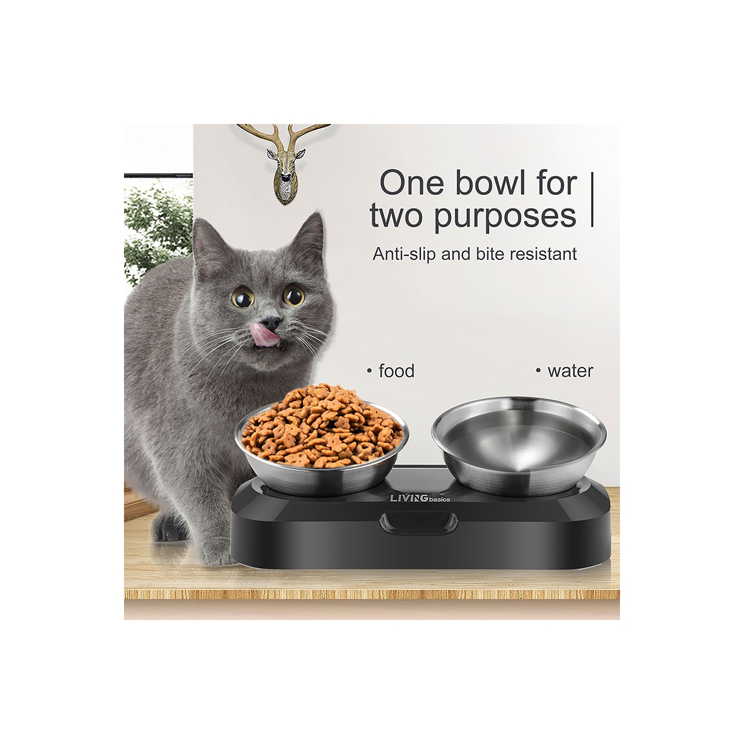 Elevated Dog Cat Bowls 15°Tilted Raised Cat Food and Water Bowls,With Anti Slip Stand and 2 Stainless Steel Dog Bowls For Cats, Dogs and Pets