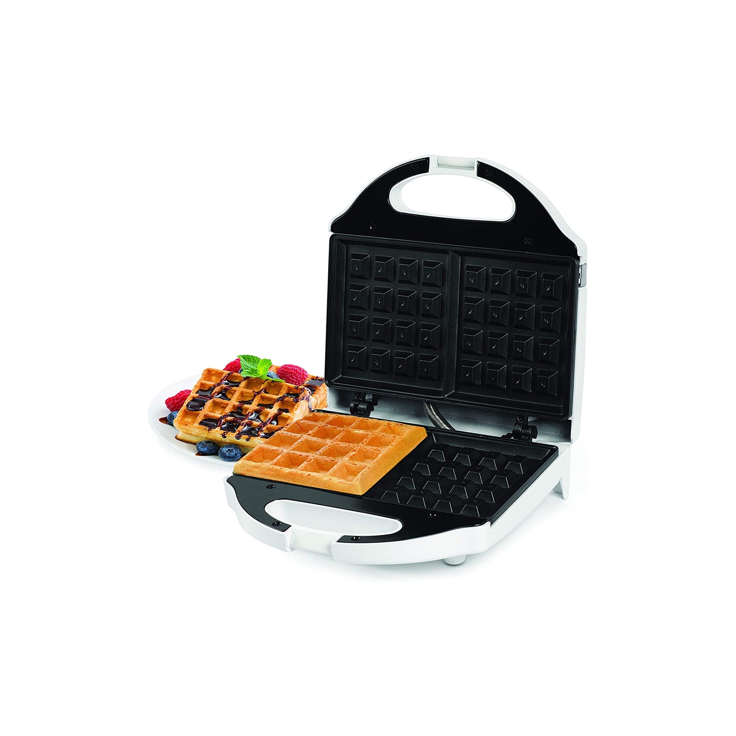 Salton Essentials - Belgian Style 2 Slice Waffle Maker, Nonstick Plates, White
