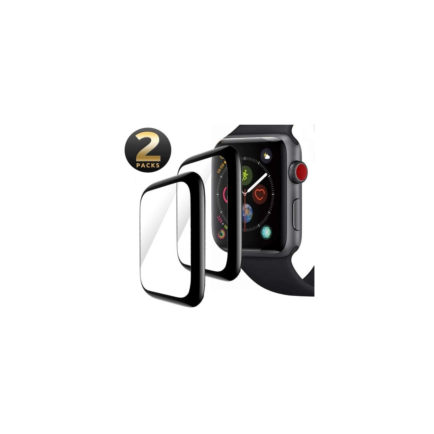 【2 Packs】 Protecteur d'écran en verre trempé à couverture complète incurvée CSmart 3D pour Apple Watch iWatch Series 7, 41mm, noir