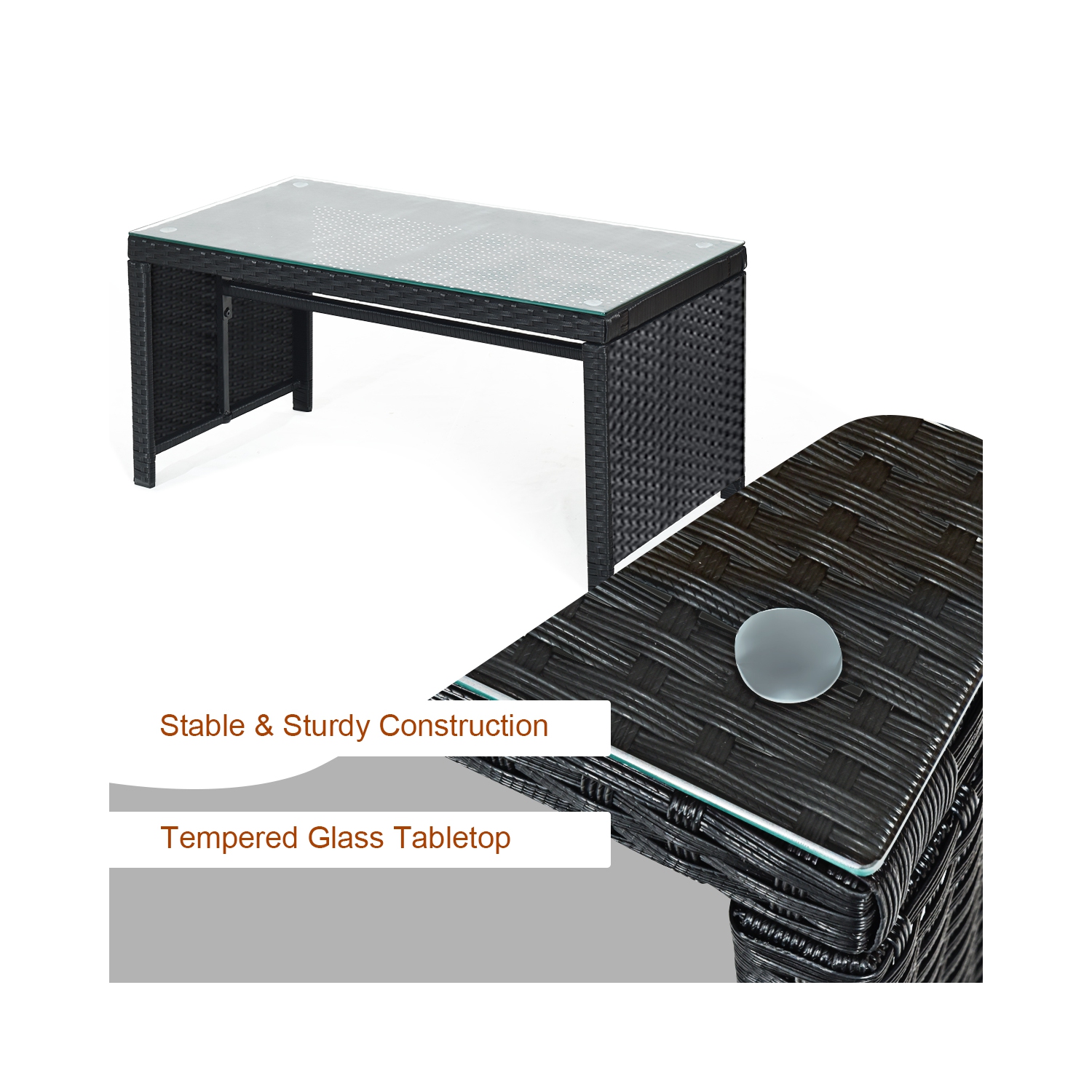 TopBuy – Ensemble de meubles de patio en rotin noir de 4 pièces avec siège rembourré en osier pour le jardin, le porche, la pelouse