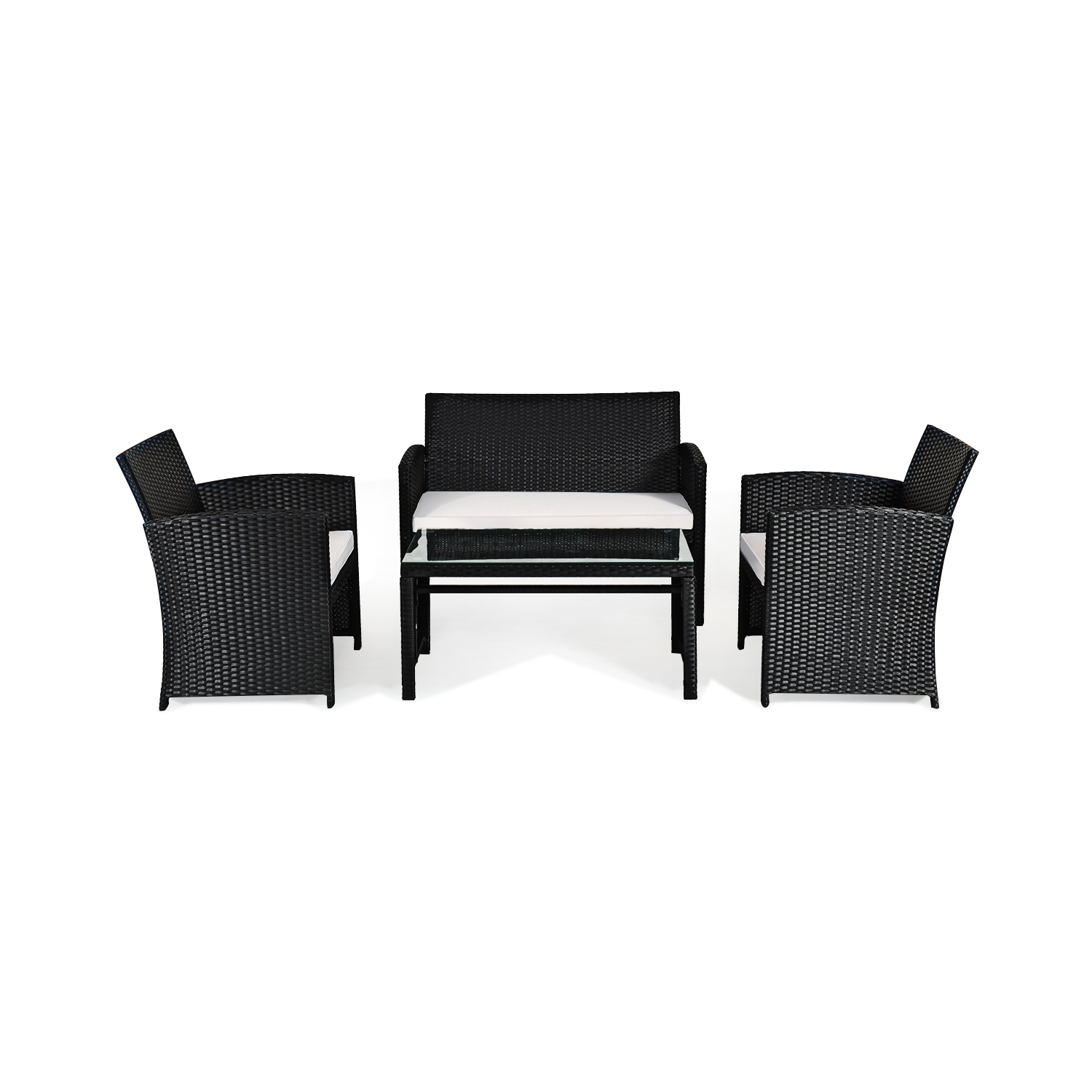 TopBuy – Ensemble de meubles de patio en rotin noir de 4 pièces avec siège rembourré en osier pour le jardin, le porche, la pelouse
