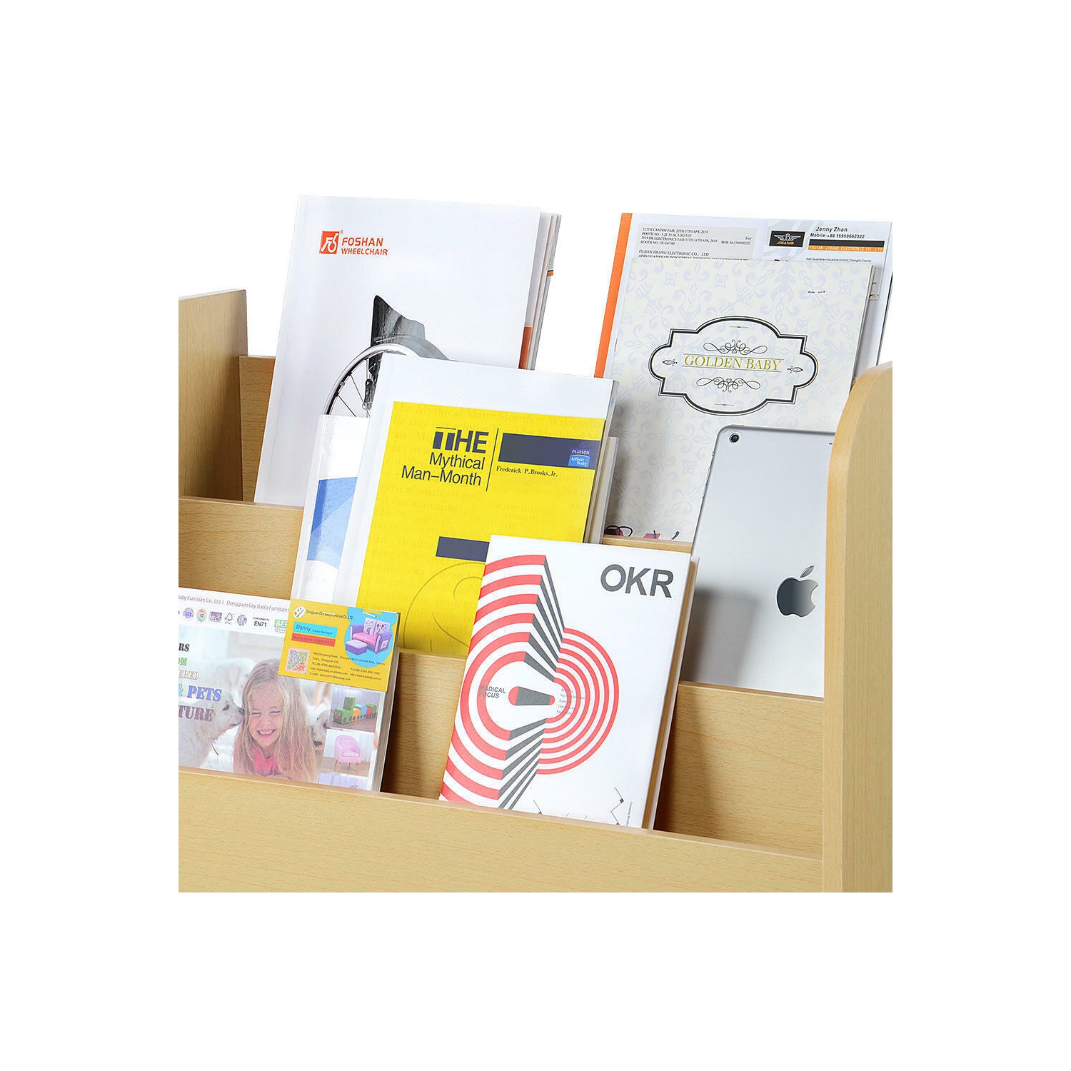 Bibliothèque pour enfants, étagère à 3 niveaux, 3 compartiments inférieurs de rangement et poignées faciles à déplacer