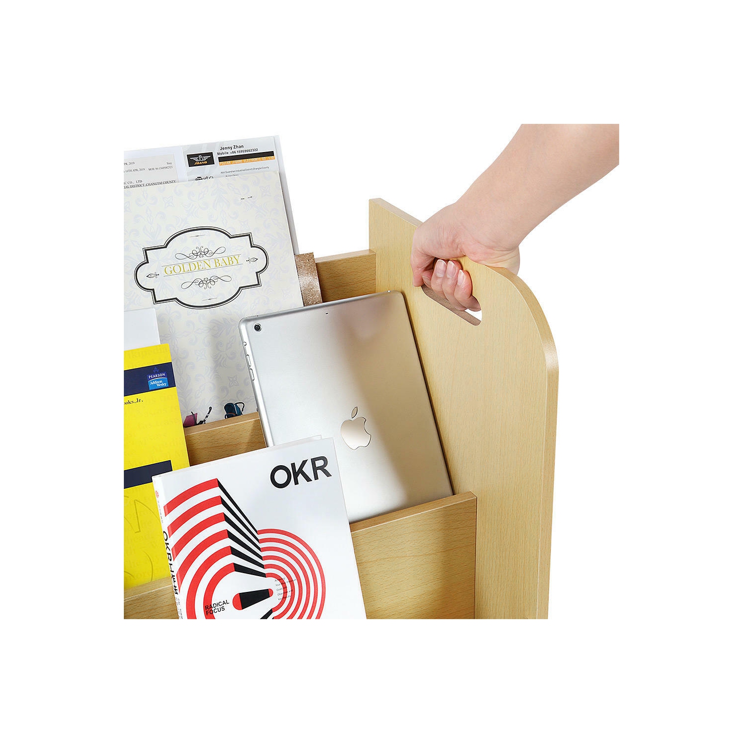 Bibliothèque pour enfants, étagère à 3 niveaux, 3 compartiments inférieurs de rangement et poignées faciles à déplacer