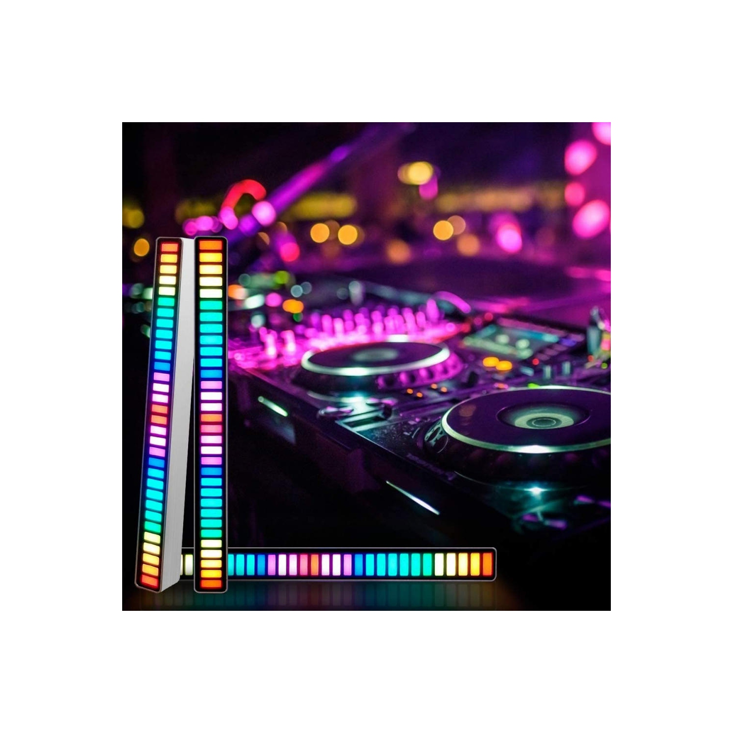 RGB Sound Control Rhythm Lights, 32 LED 18 Colors Audio Spectrum Analyzer for Car, Gaming Room Decoration, Desktop, DJ Studio - PrimeCables®