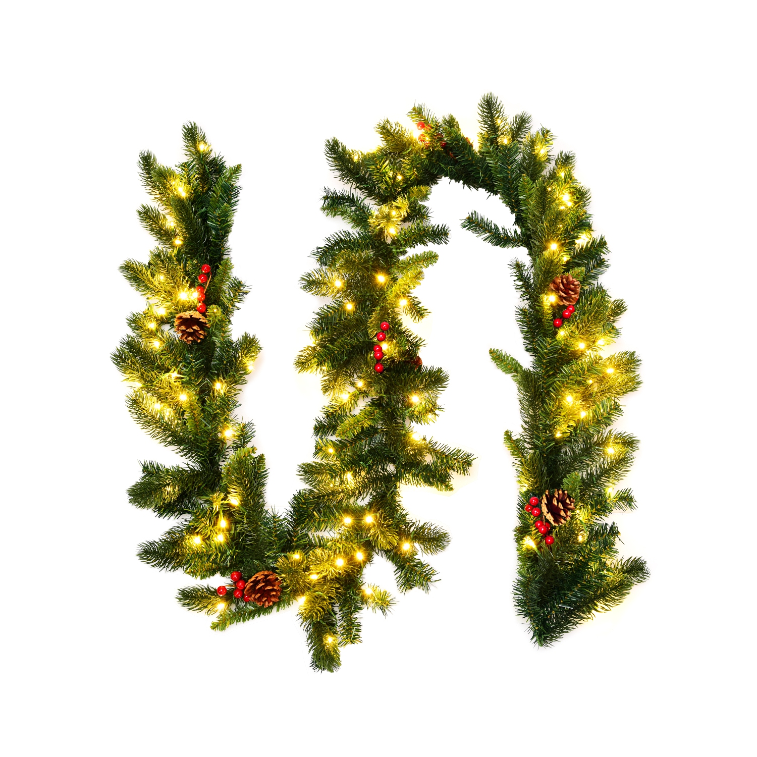 Topbuy 9FT Pre-lit Pine Christmas Garland Artificial Christmas Decoration Rattan with 100 LED Lights