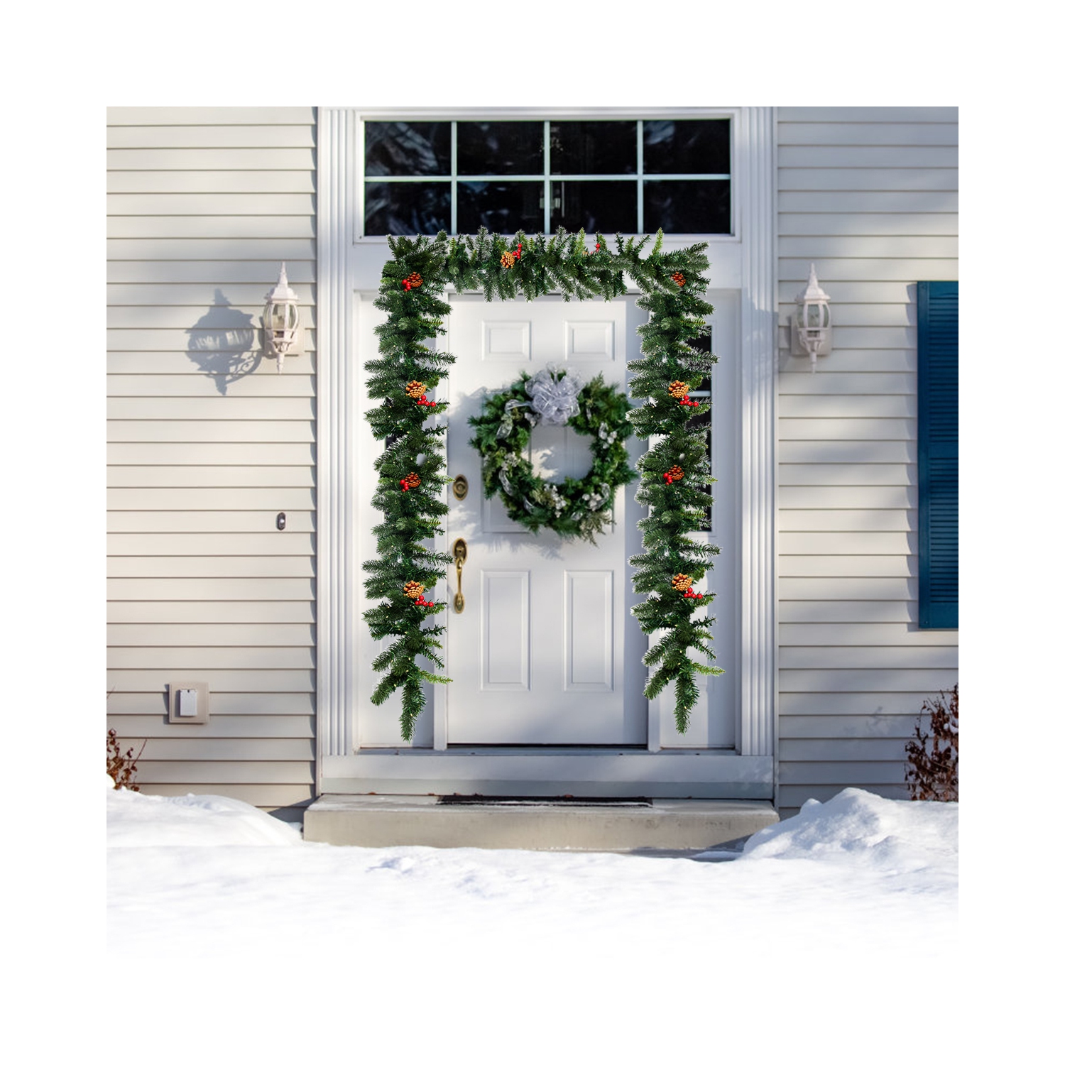 Topbuy 9FT Pre-lit Pine Christmas Garland Artificial Christmas Decoration Rattan with 100 LED Lights