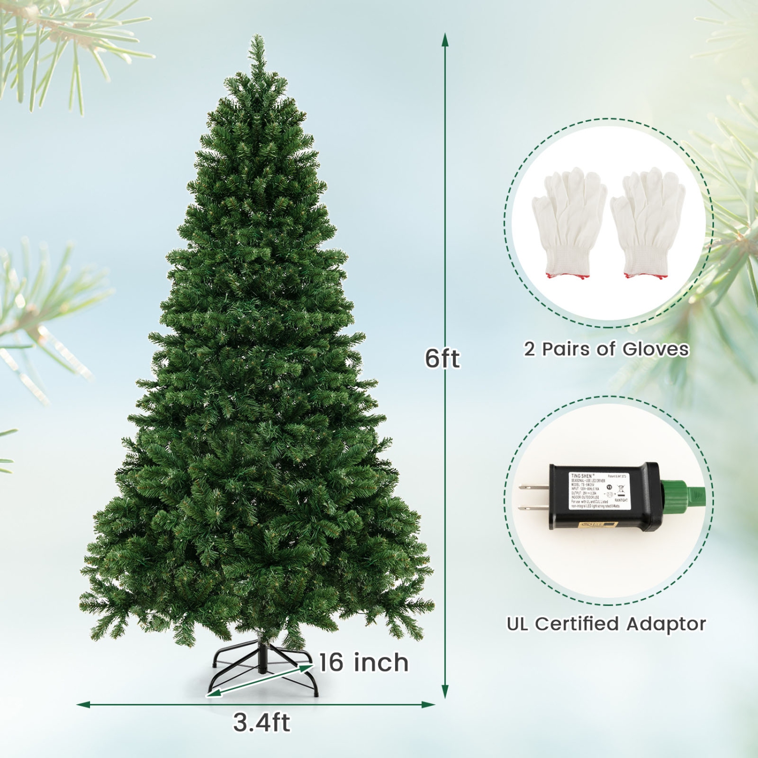 Topbuy 6FT Pre-lit Artificial Christmas Tree Hinged Xmas Tree with 560 Warm White LED Lights
