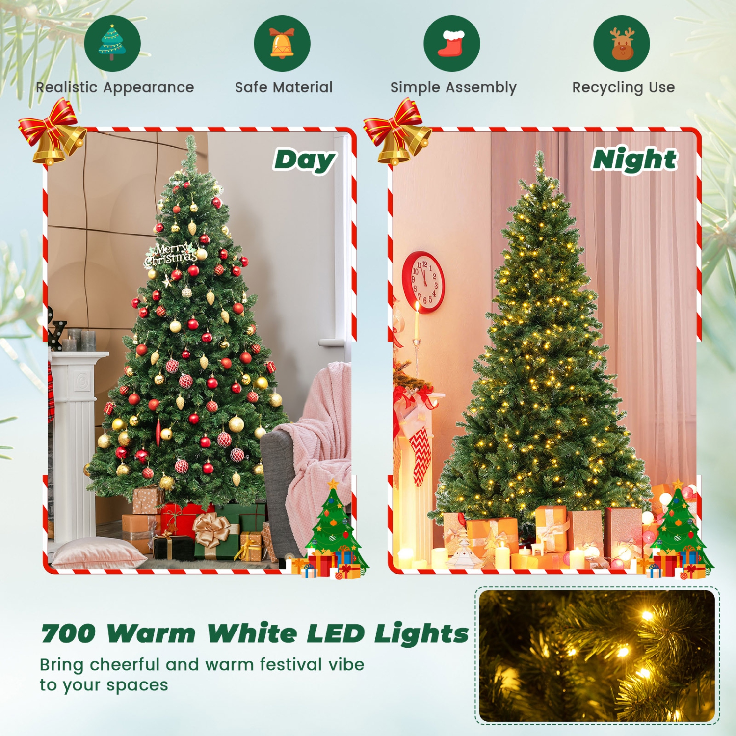 Topbuy 6FT Pre-lit Artificial Christmas Tree Hinged Xmas Tree with 560 Warm White LED Lights