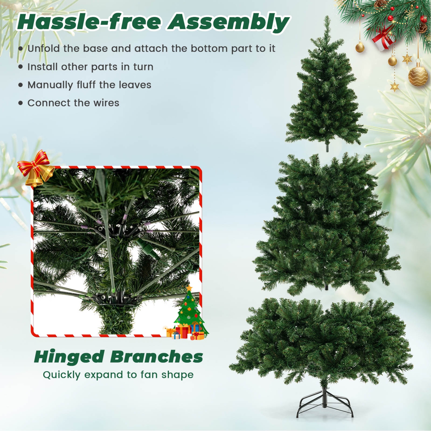Topbuy 6FT Pre-lit Artificial Christmas Tree Hinged Xmas Tree with 560 Warm White LED Lights