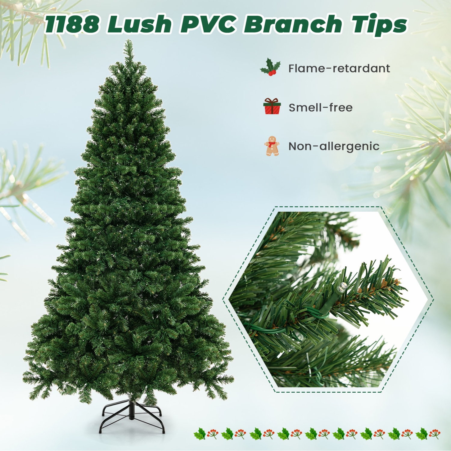 Topbuy 6FT Pre-lit Artificial Christmas Tree Hinged Xmas Tree with 560 Warm White LED Lights
