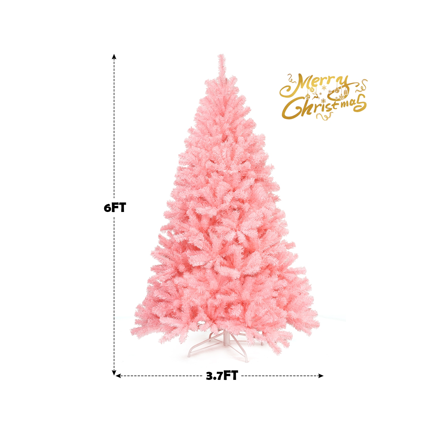 Topbuy 6Ft Artificial Christmas Tree Hinged Spruce Full Tree with Metal Stand Pink
