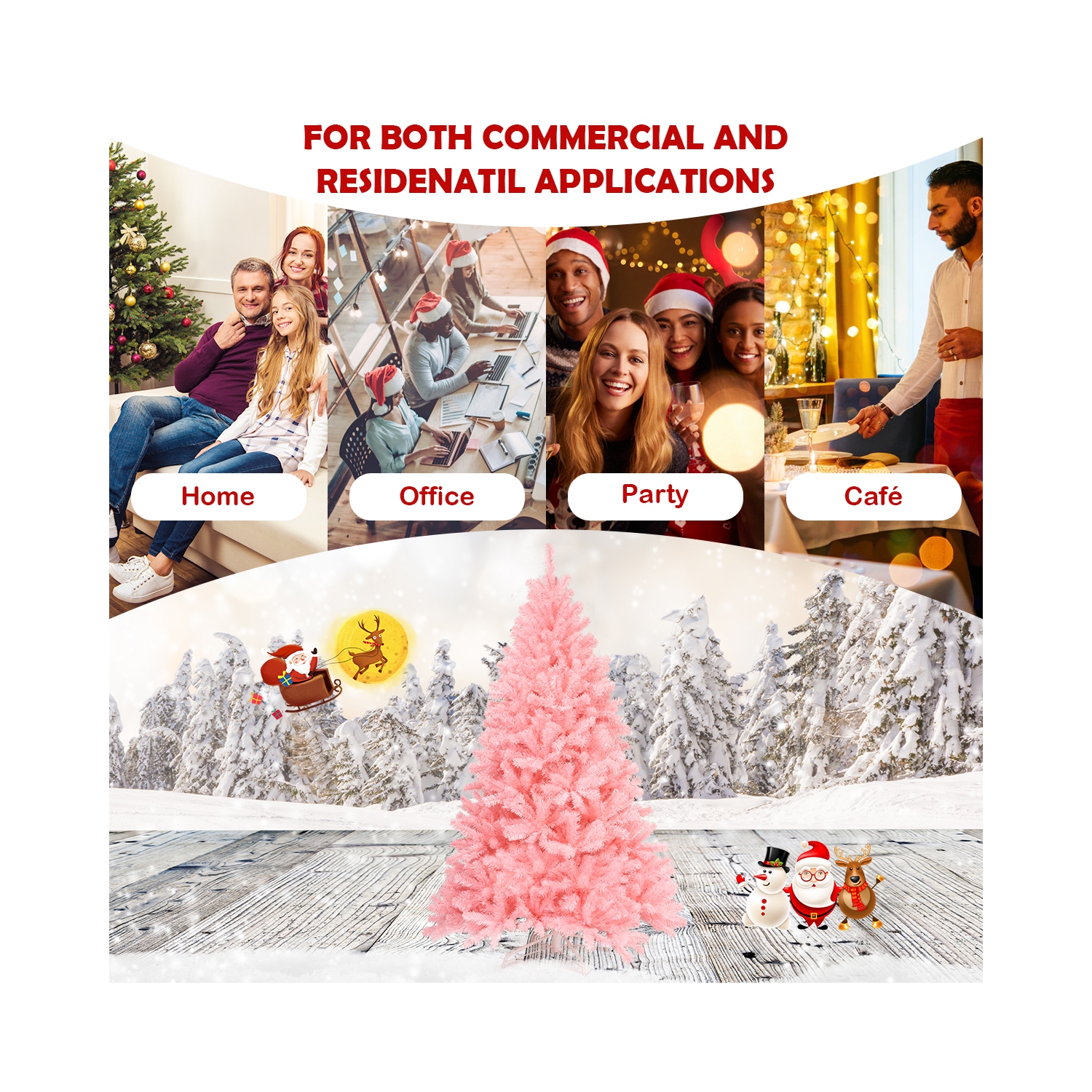 Topbuy 6Ft Artificial Christmas Tree Hinged Spruce Full Tree with Metal Stand Pink