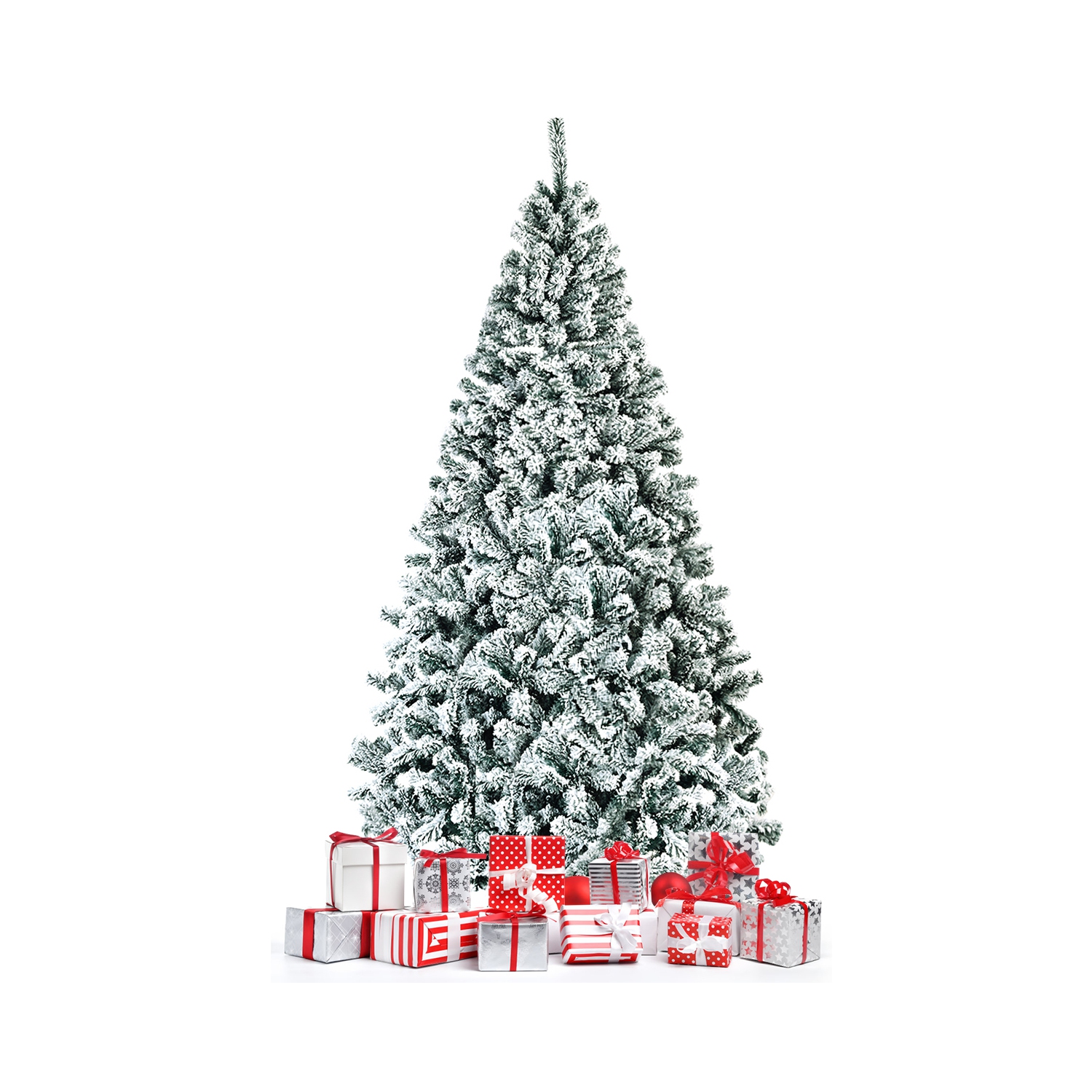 Arbre de Noël artificiel à charnières de 7,5 pi non éclairé avec support en métal floqué de neige de qualité supérieure de Topbuy